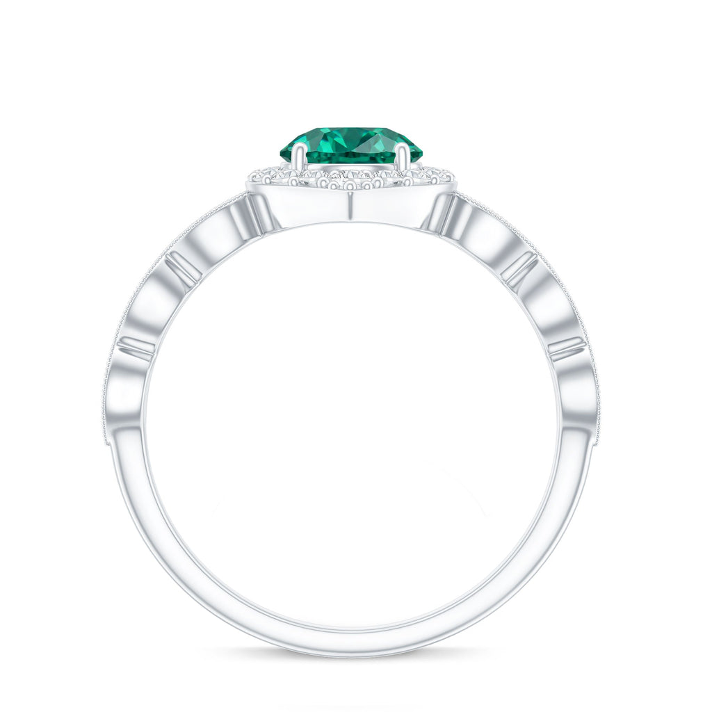 Lab Created Emerald Vintage Style Engagement Ring With Diamonds