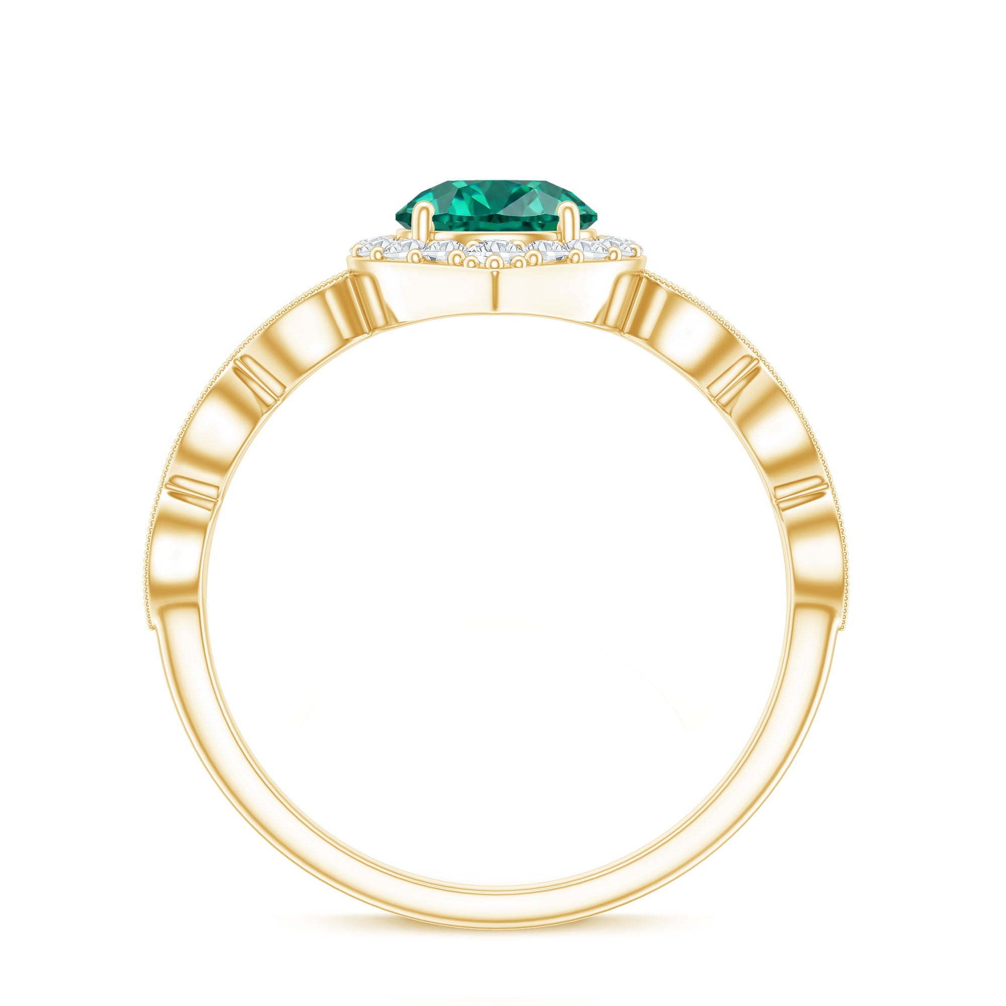 Lab Created Emerald Vintage Style Engagement Ring With Diamonds