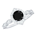 Vintage Black Spinel Engagement Ring with Diamond Halo