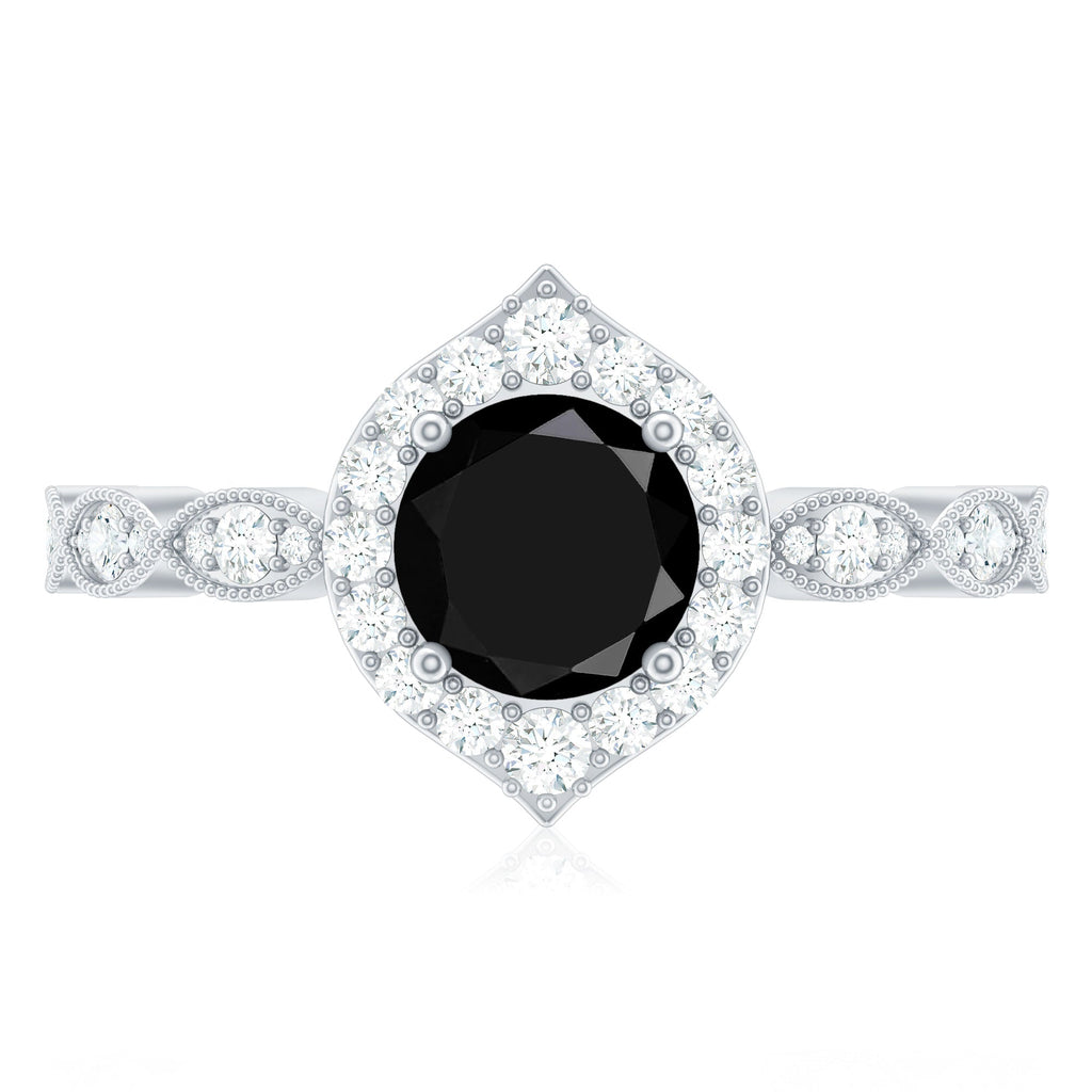 Vintage Black Spinel Engagement Ring with Diamond Halo