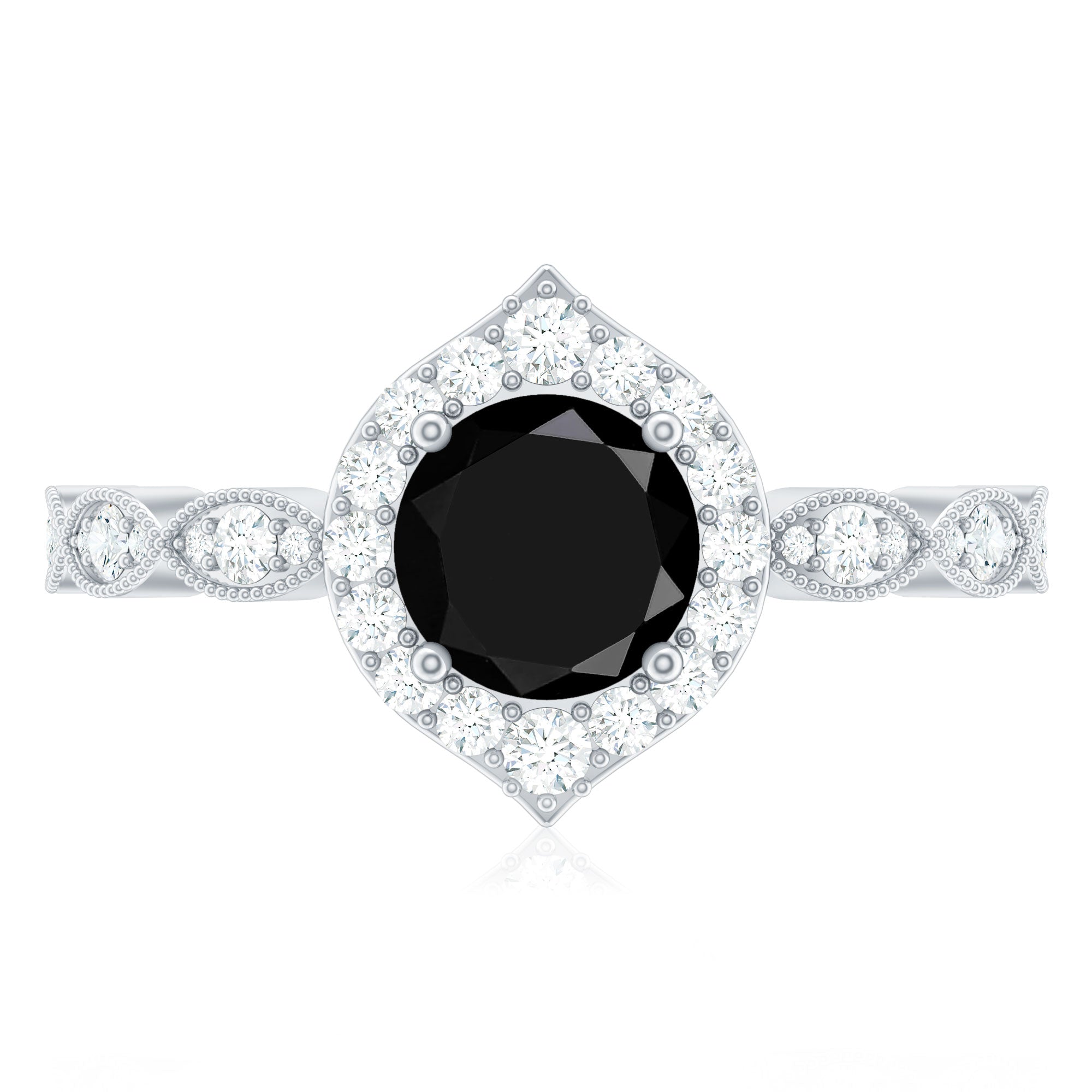 Vintage Black Spinel Engagement Ring with Diamond Halo