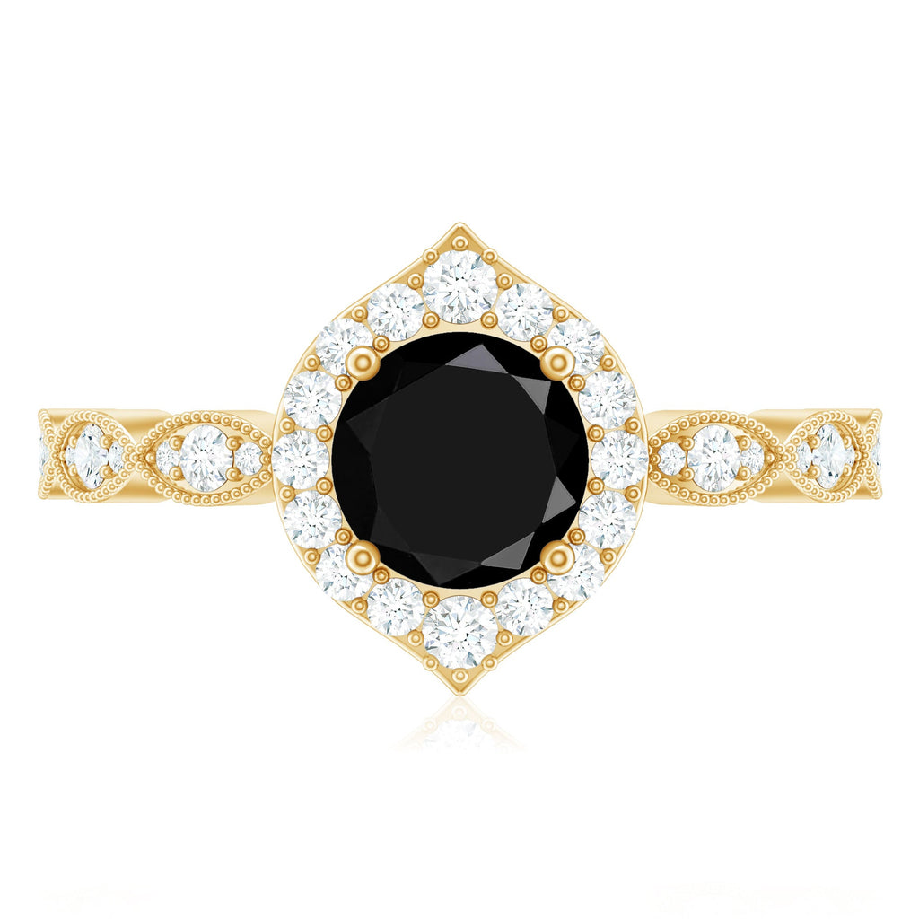 Vintage Black Spinel Engagement Ring with Diamond Halo