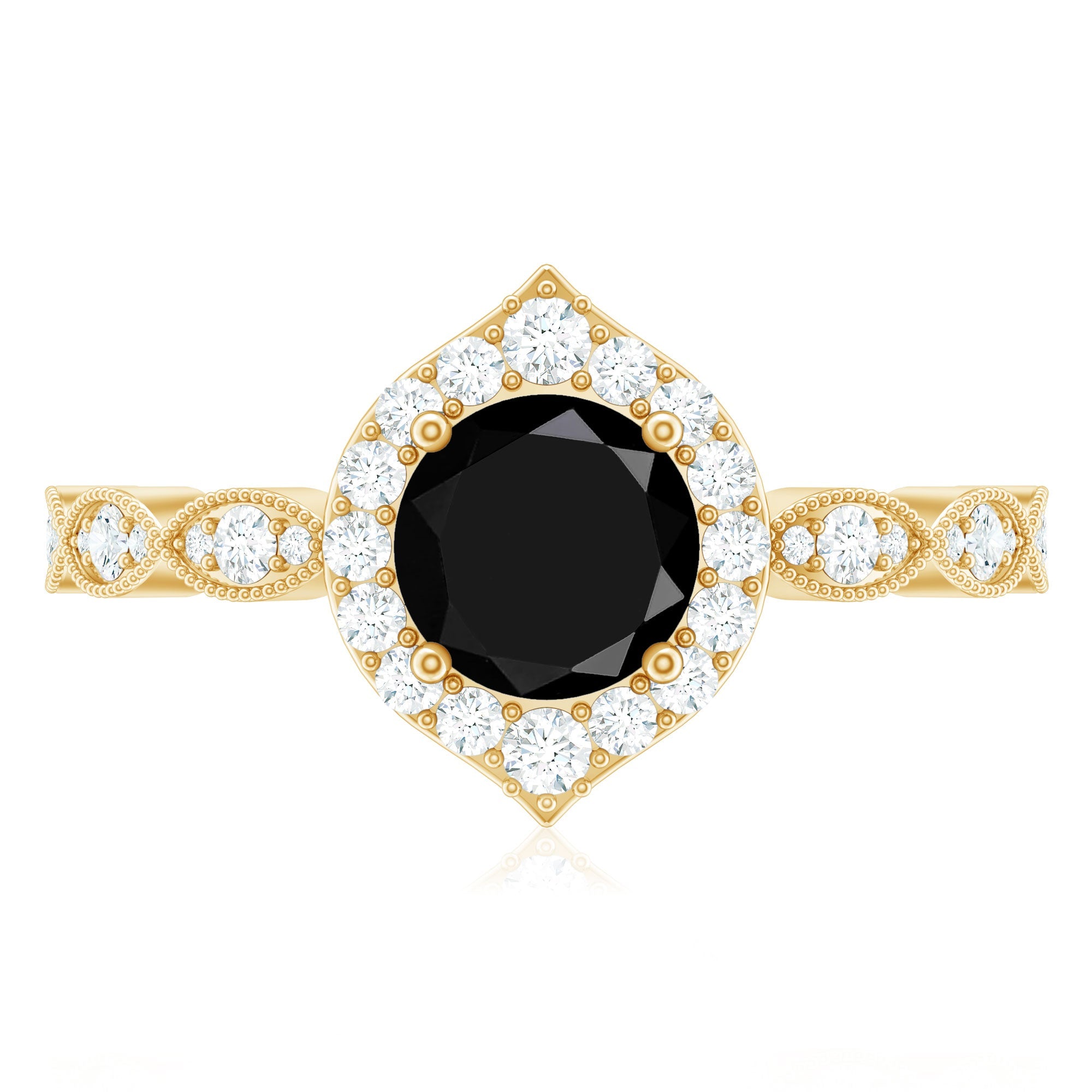 Vintage Black Spinel Engagement Ring with Diamond Halo