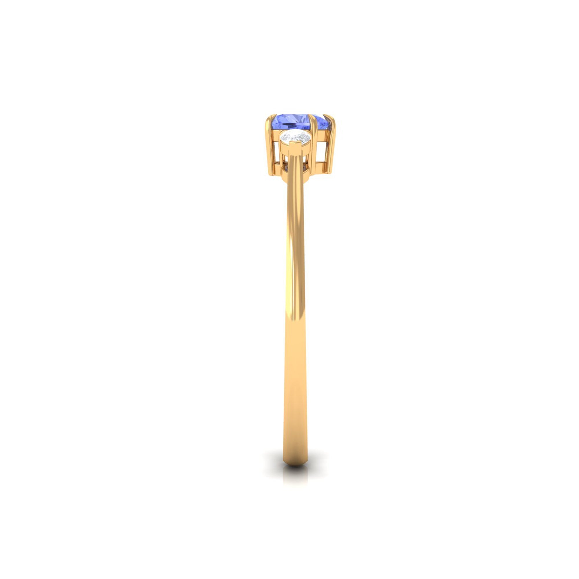 0.9 Carat Heart Shape Tanzanite 3 Stone Promise Ring with Diamond