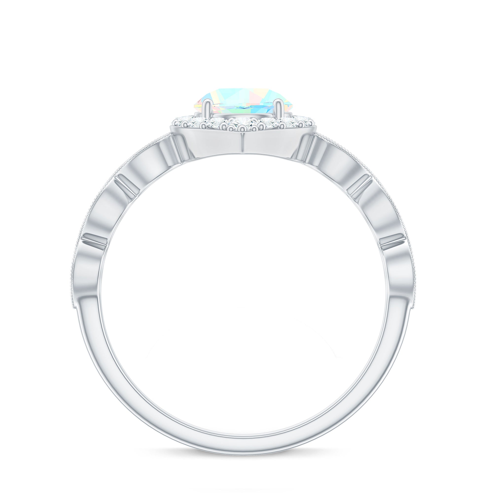 Vintage Looking Ethiopian Opal Engagement Ring with Real Diamond Halo
