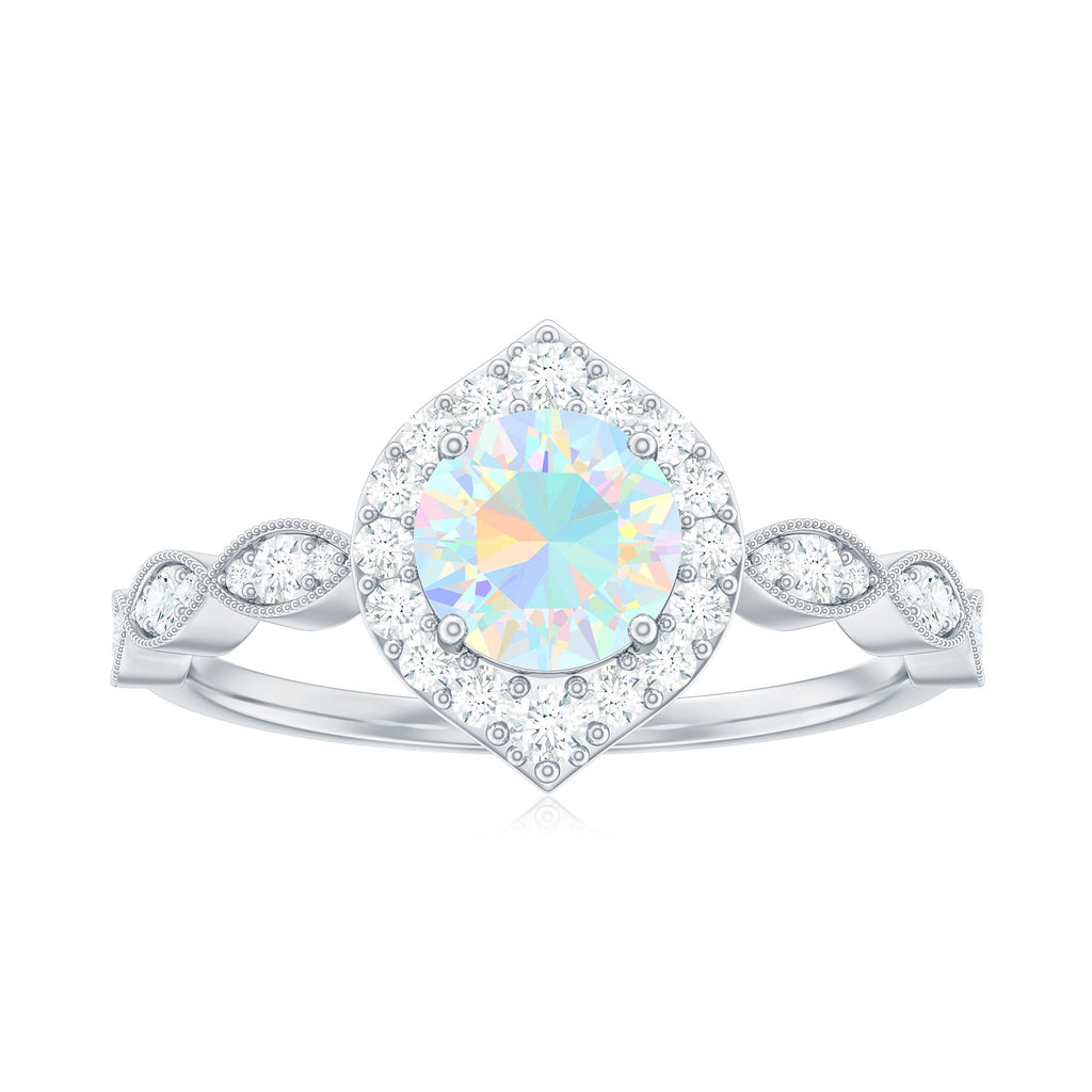 Vintage Looking Ethiopian Opal Engagement Ring with Real Diamond Halo