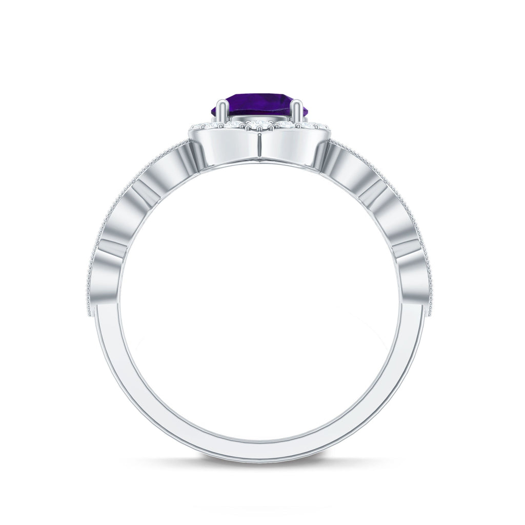 Vintage Style 1.2 Carat Amethyst Engagement Ring with Diamond Halo