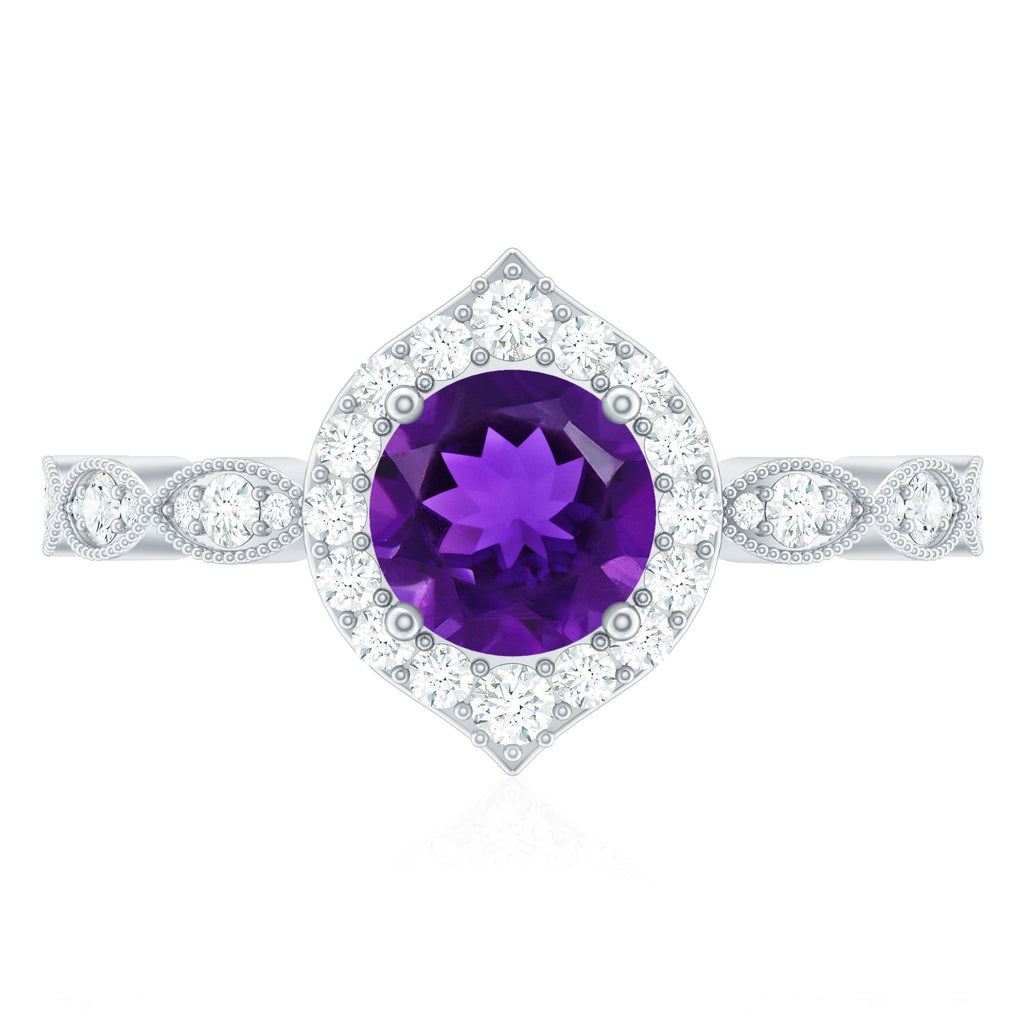 Vintage Style 1.2 Carat Amethyst Engagement Ring with Diamond Halo