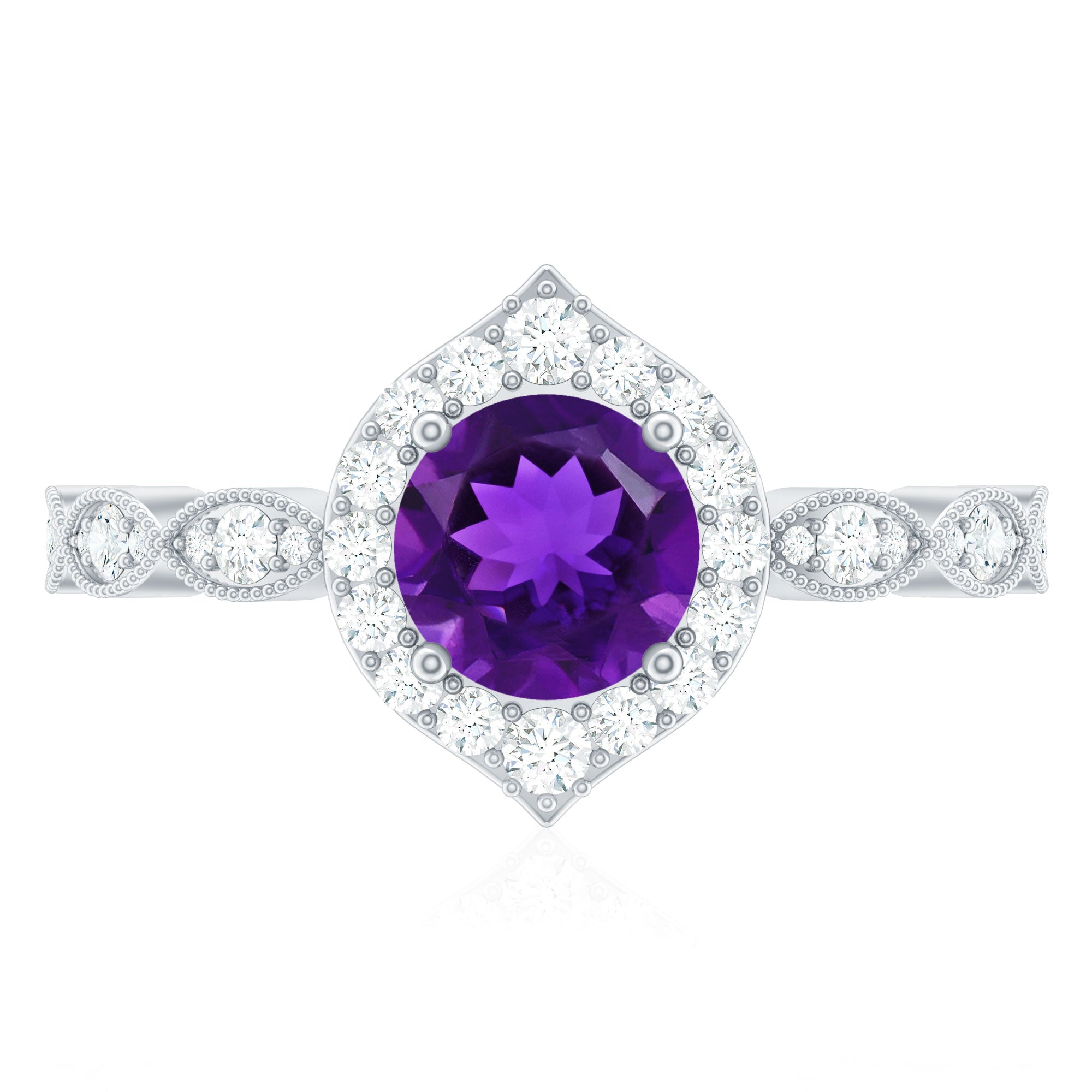 Vintage Style 1.2 Carat Amethyst Engagement Ring with Diamond Halo