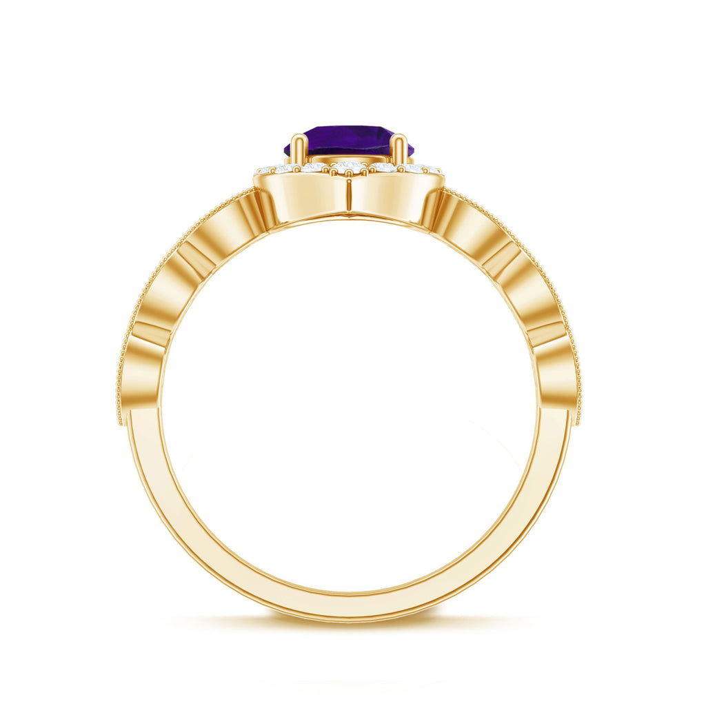 Vintage Style 1.2 Carat Amethyst Engagement Ring with Diamond Halo