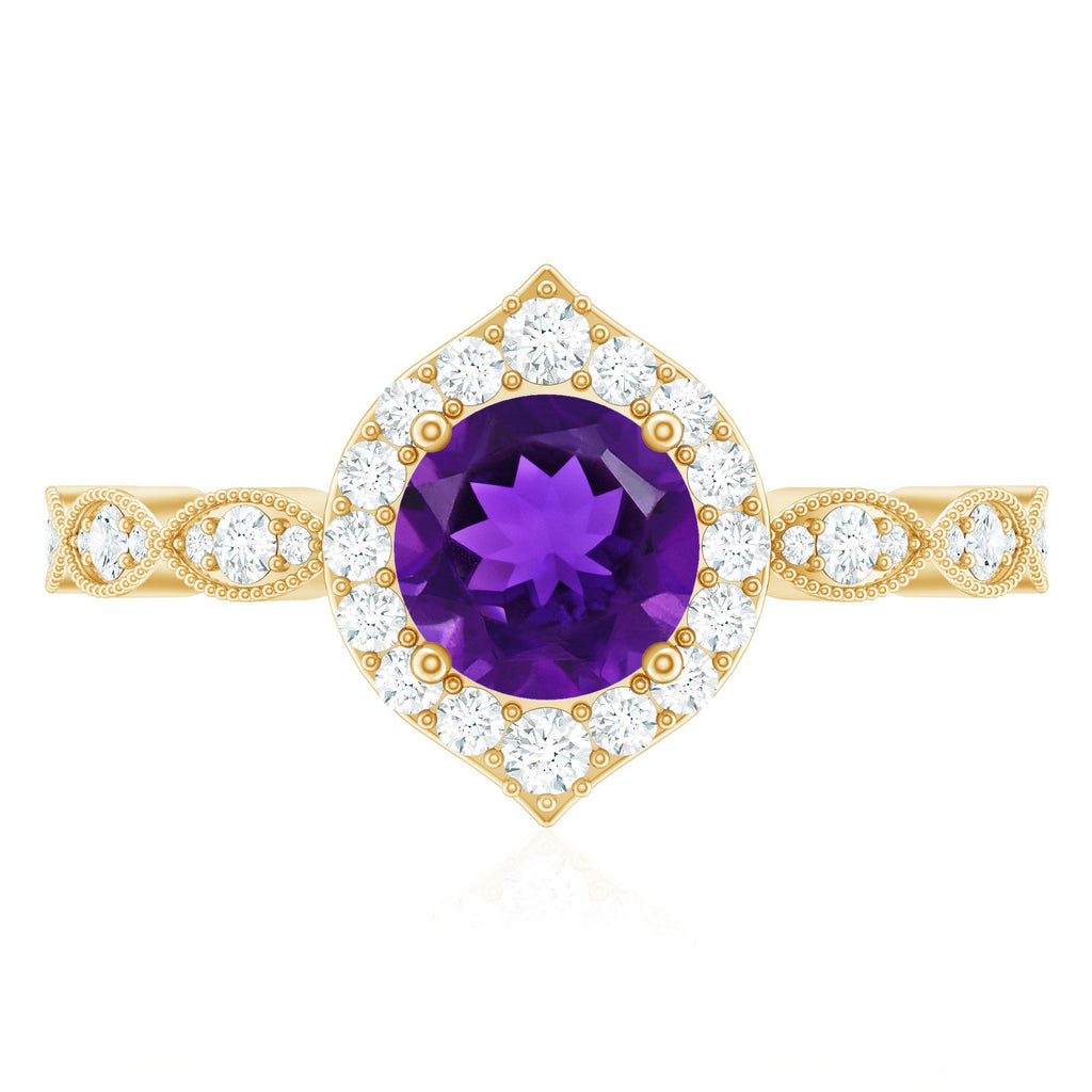 Vintage Style 1.2 Carat Amethyst Engagement Ring with Diamond Halo