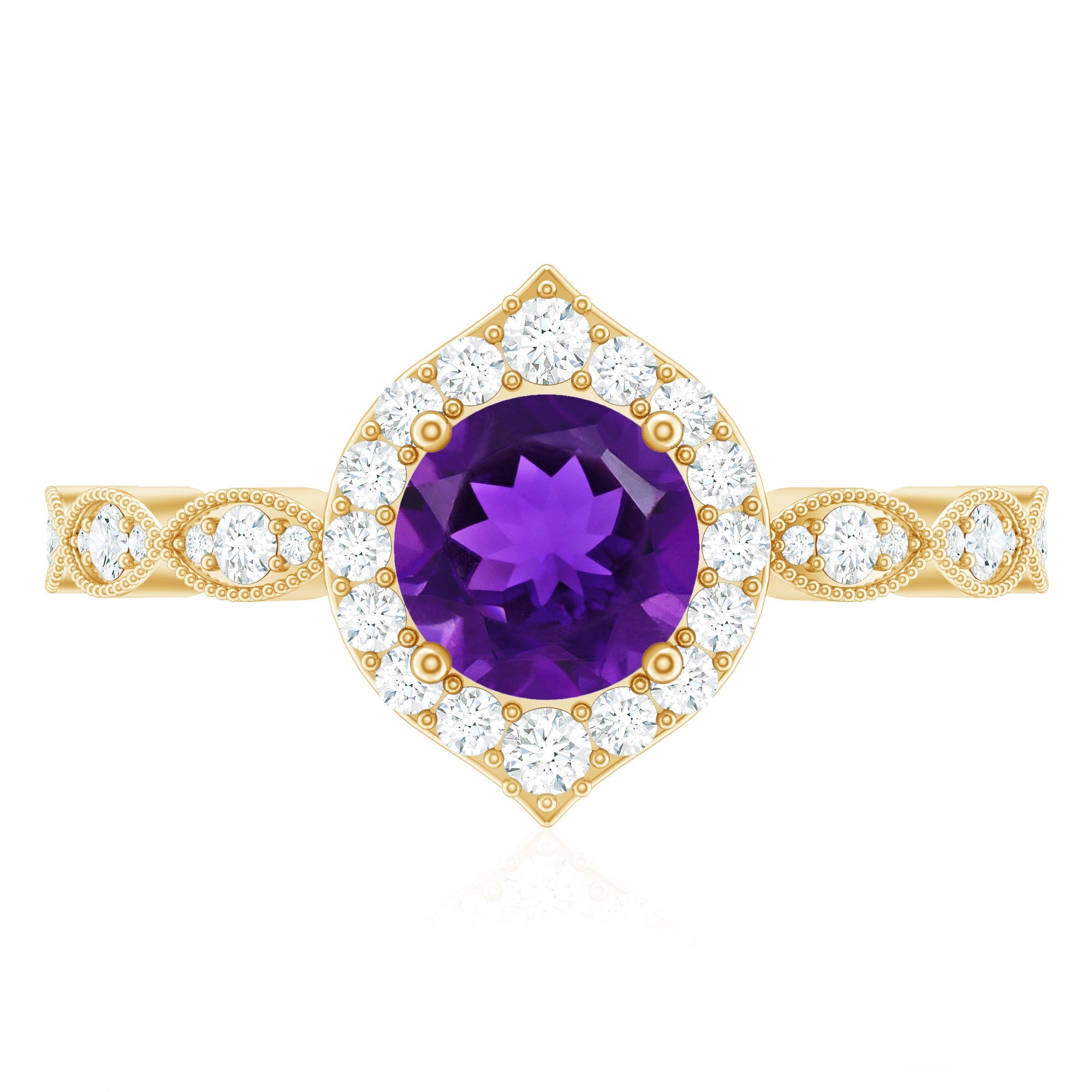 Vintage Style 1.2 Carat Amethyst Engagement Ring with Diamond Halo