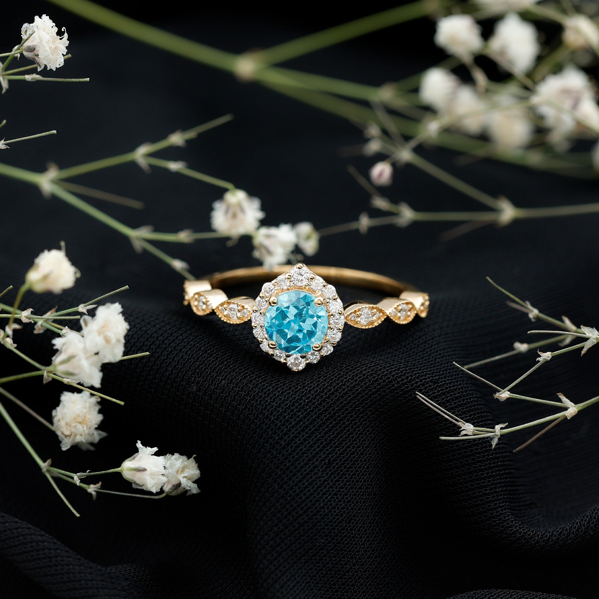 0.8 Carat Aquamarine and Diamond Designer Engagement Ring