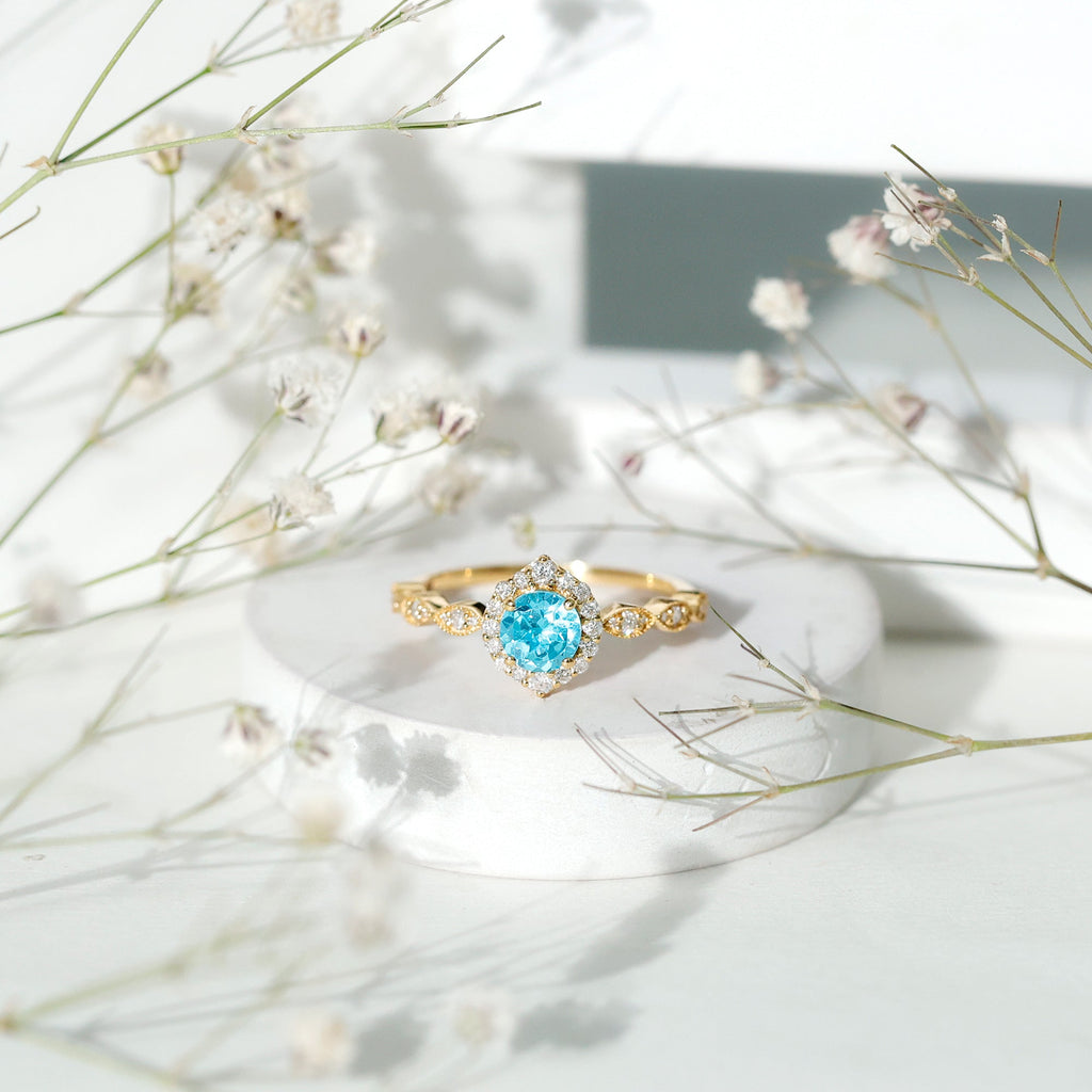 0.8 Carat Aquamarine and Diamond Designer Engagement Ring