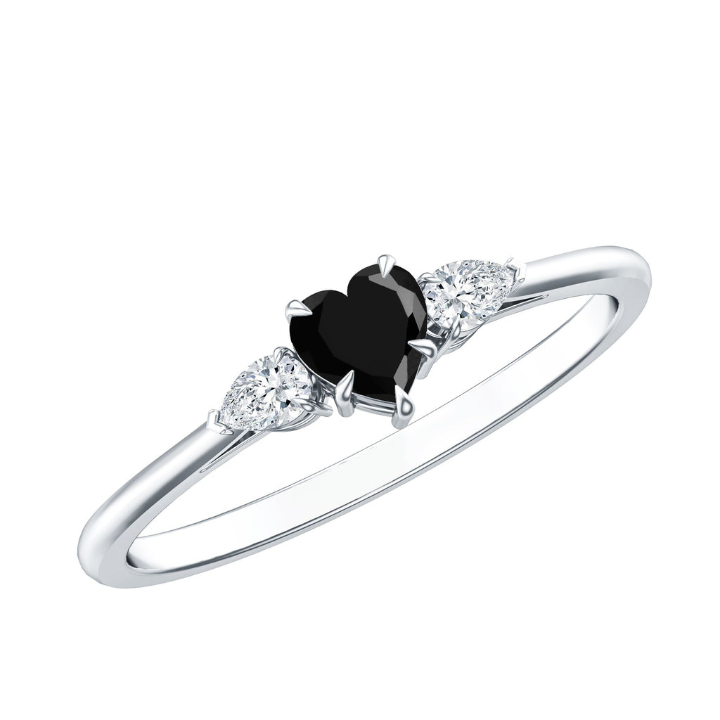 Certified Lab Grown Black Diamond Heart Promise Ring with White Diamond