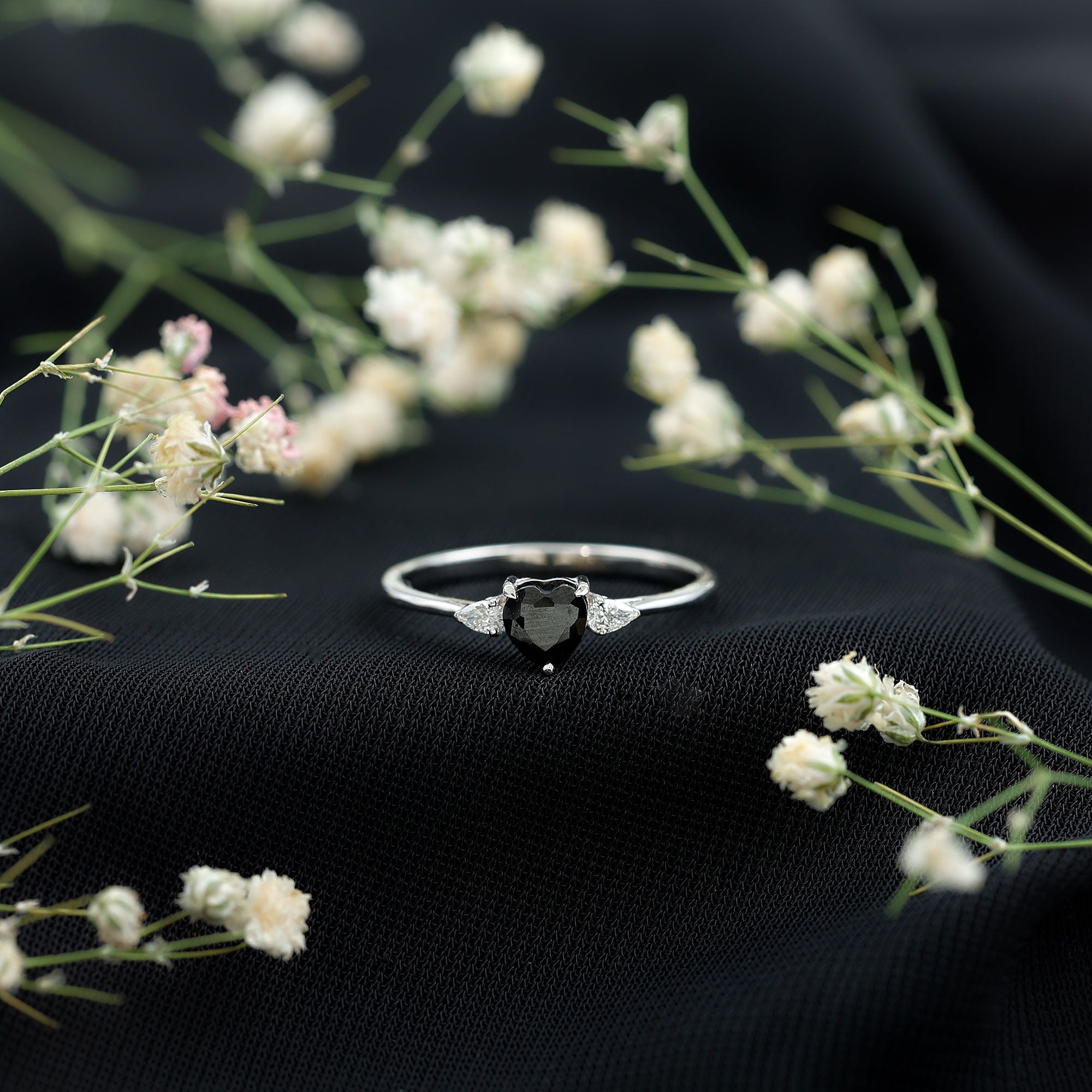 Certified Lab Grown Black Diamond Heart Promise Ring with White Diamond