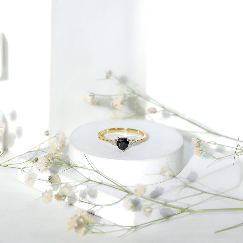 Certified Lab Grown Black Diamond Heart Promise Ring with White Diamond