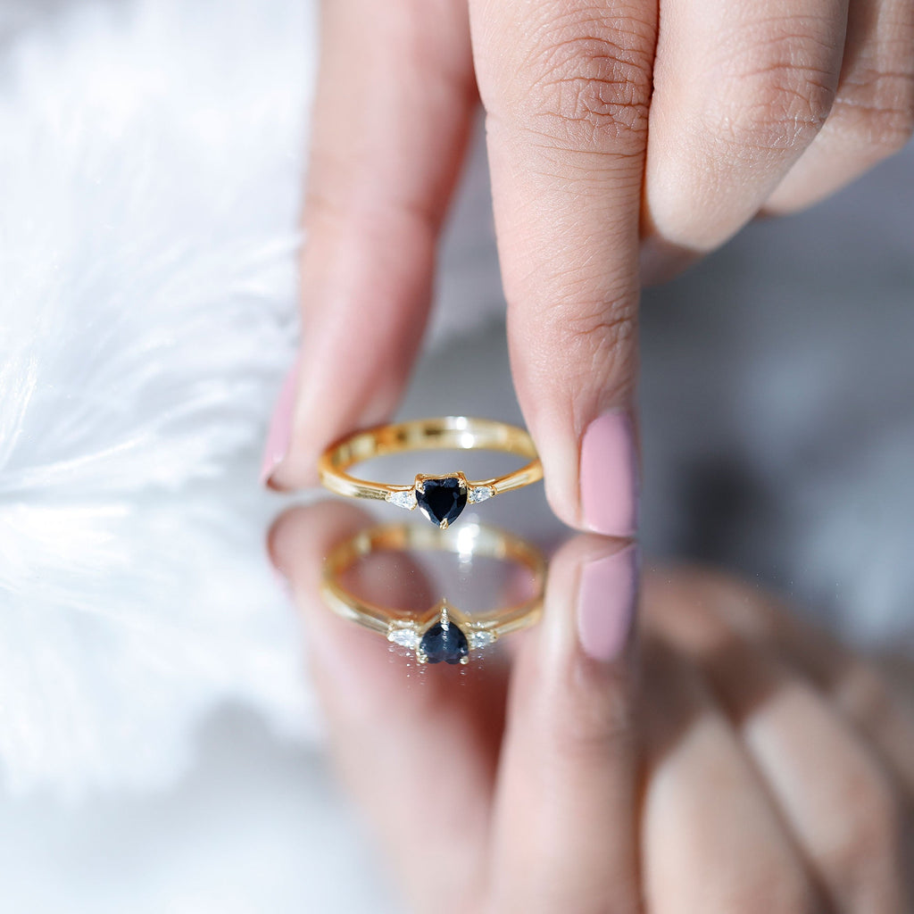 Certified Lab Grown Black Diamond Heart Promise Ring with White Diamond