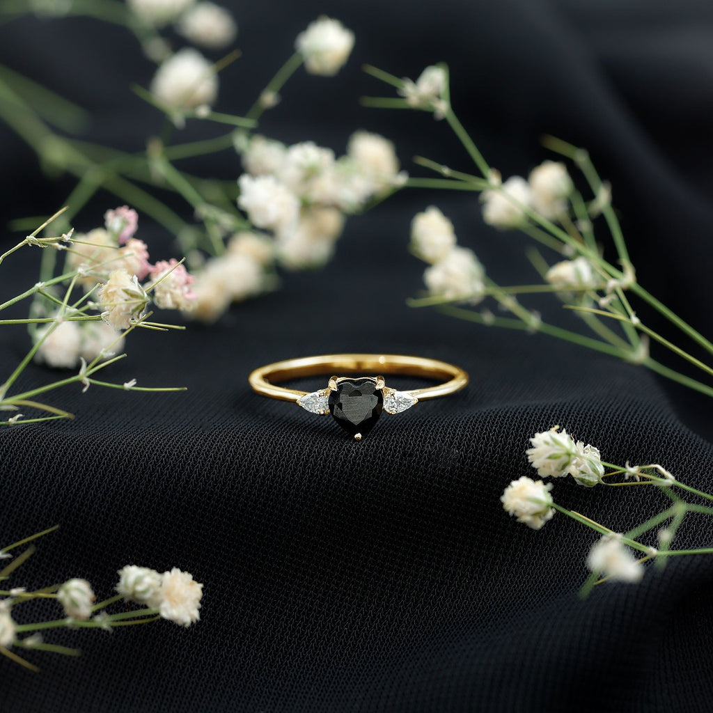 Certified Lab Grown Black Diamond Heart Promise Ring with White Diamond