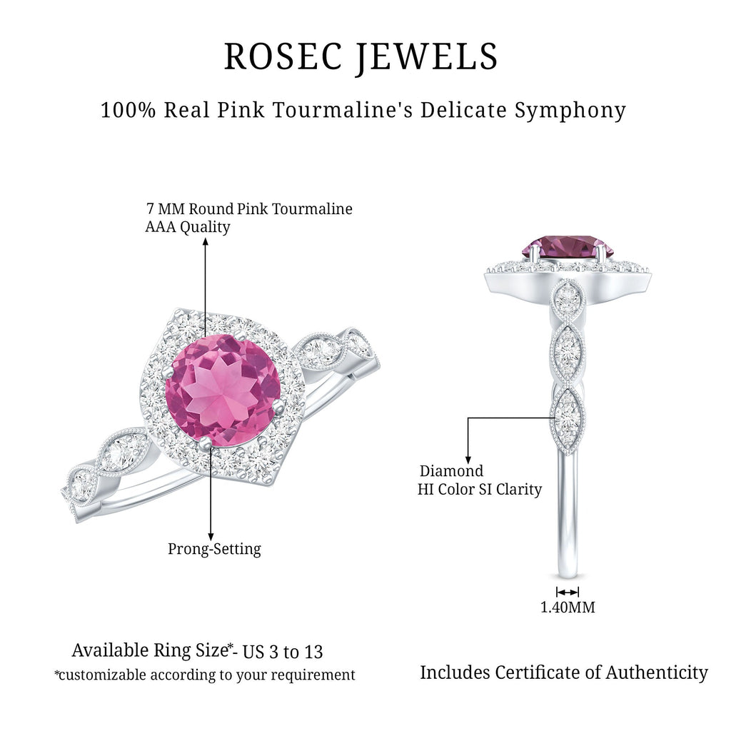 Genuine Pink Tourmaline Vintage Engagement Ring with Diamond