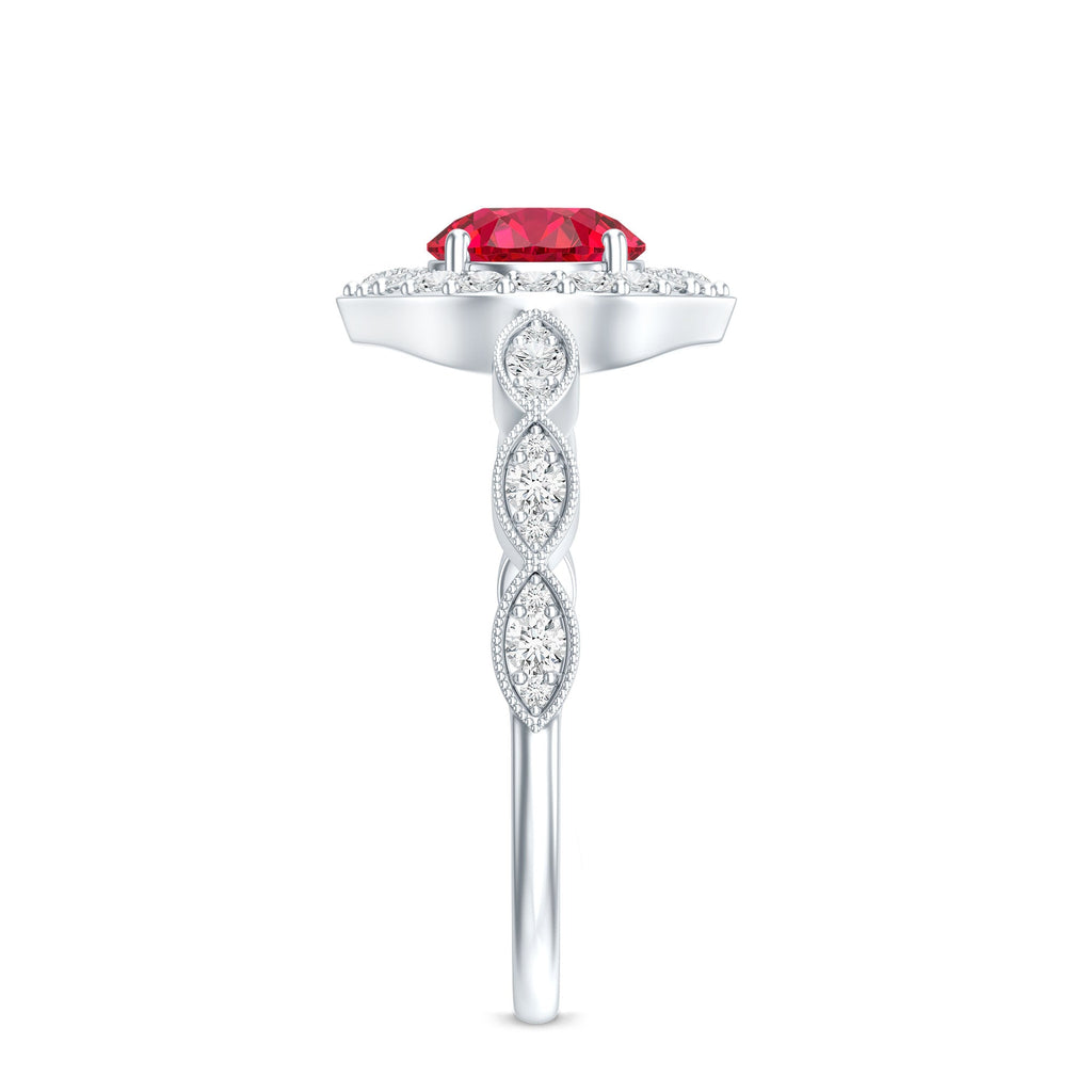 Vintage Style 1.3 Carat Lab Grown Ruby Engagement Ring with Diamond