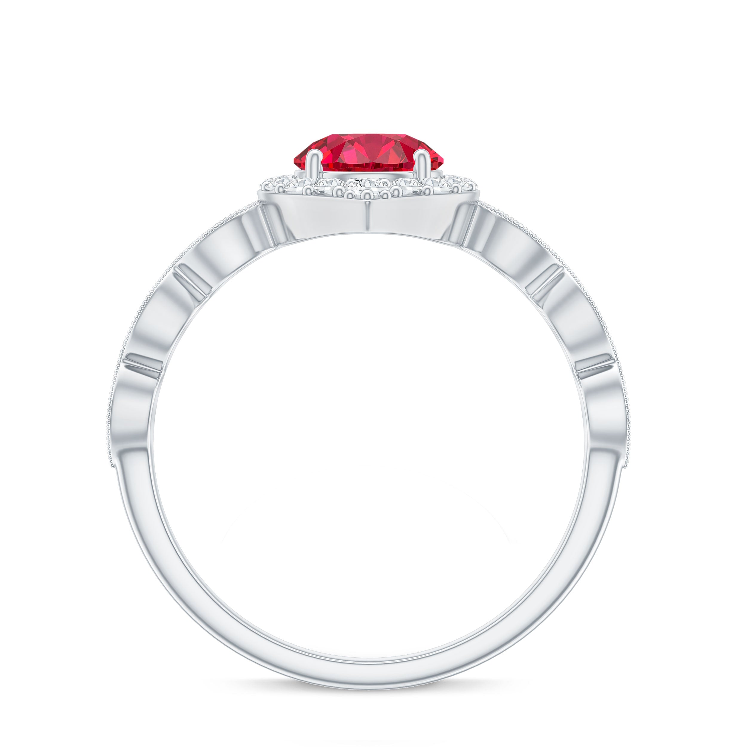 Vintage Style 1.3 Carat Lab Grown Ruby Engagement Ring with Diamond