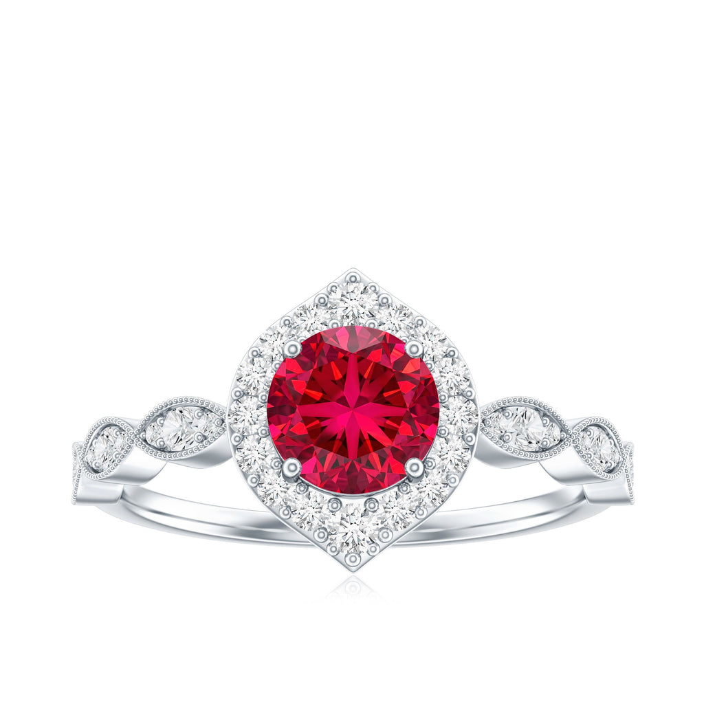 Vintage Style 1.3 Carat Lab Grown Ruby Engagement Ring with Diamond