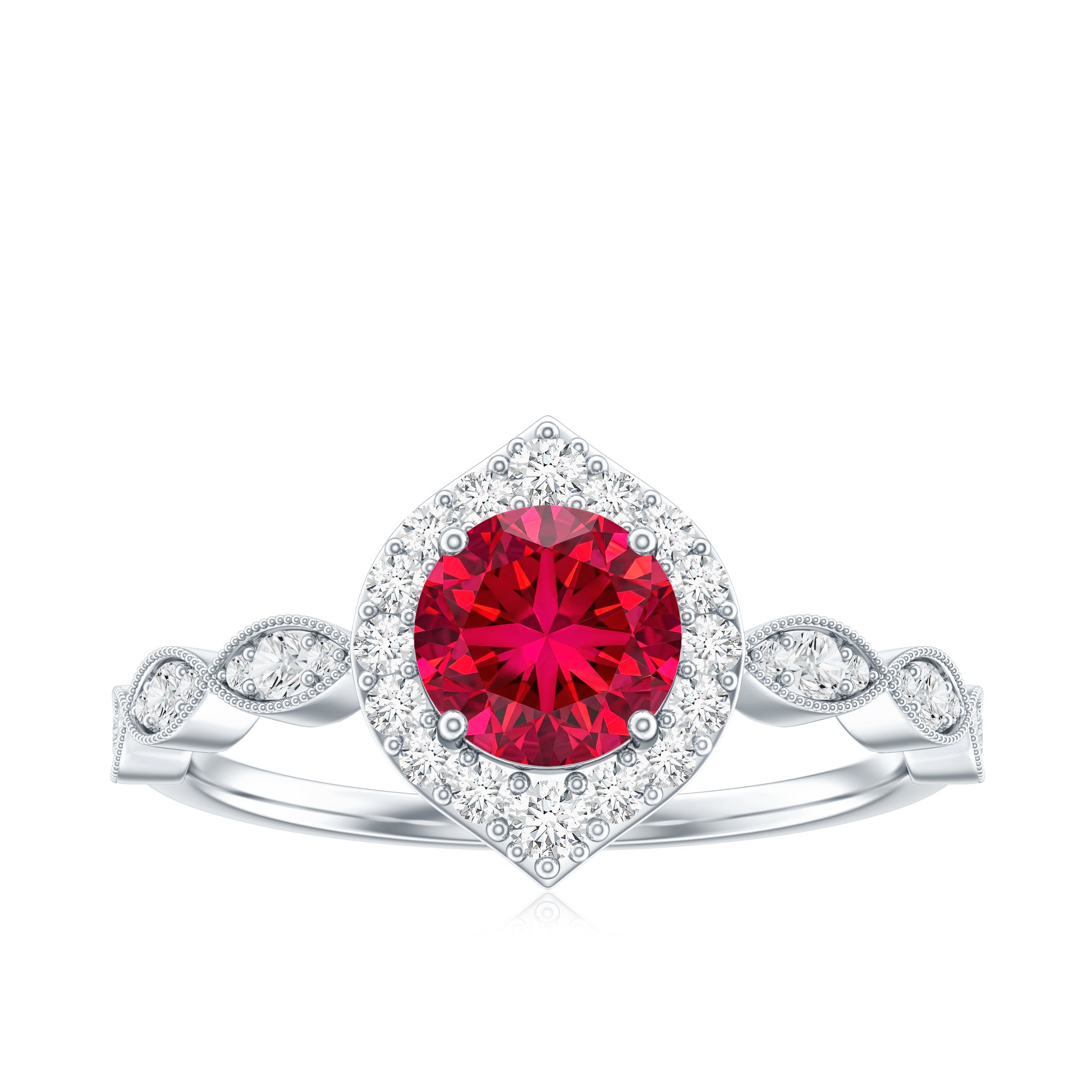 Vintage Style 1.3 Carat Lab Grown Ruby Engagement Ring with Diamond