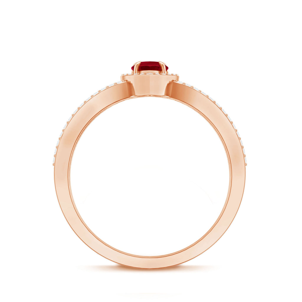 Natural Ruby Heart Engagement Ring with Diamond Split Shank