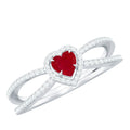 Natural Ruby Heart Engagement Ring with Diamond Split Shank
