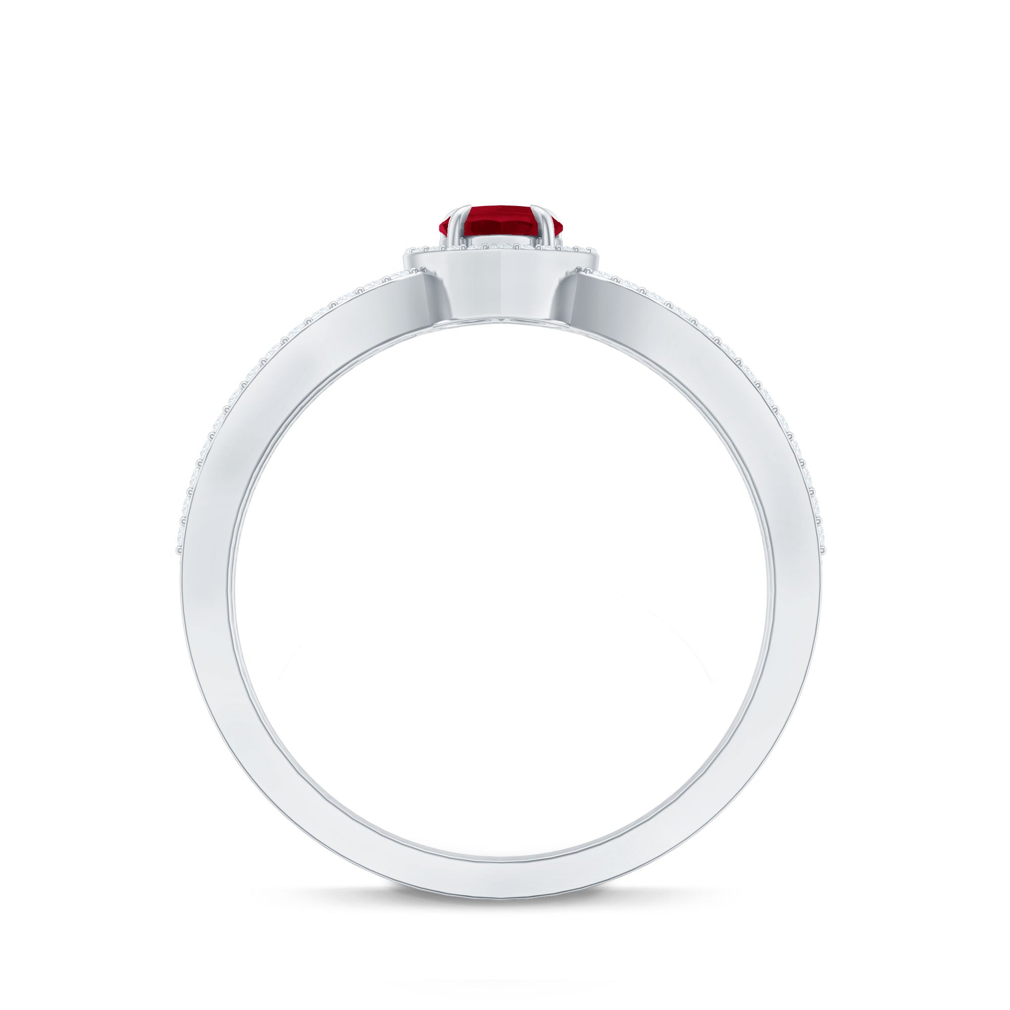 Natural Ruby Heart Engagement Ring with Diamond Split Shank