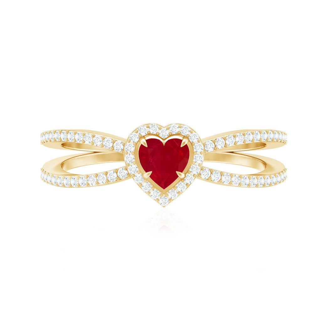 Natural Ruby Heart Engagement Ring with Diamond Split Shank