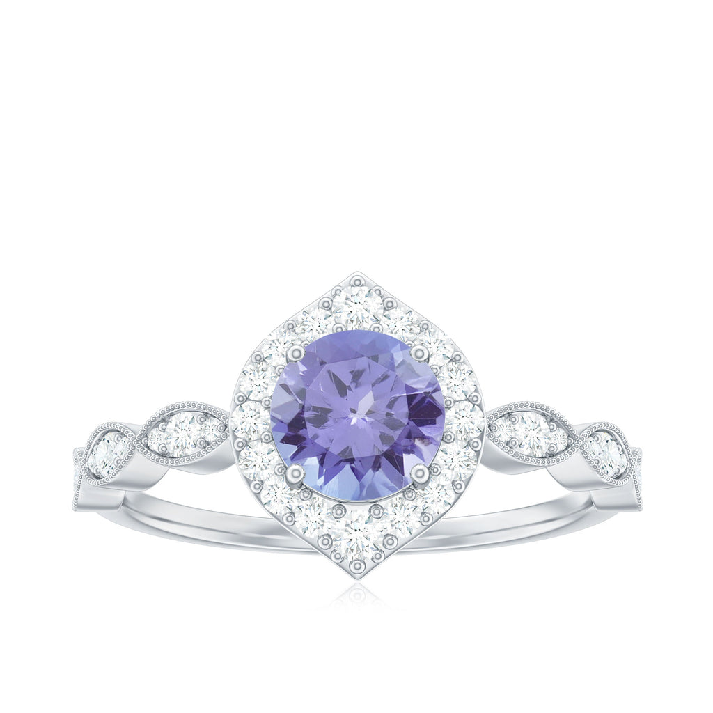Real 0.54 Carat Tanzanite Vintage Engagement Ring with Diamond