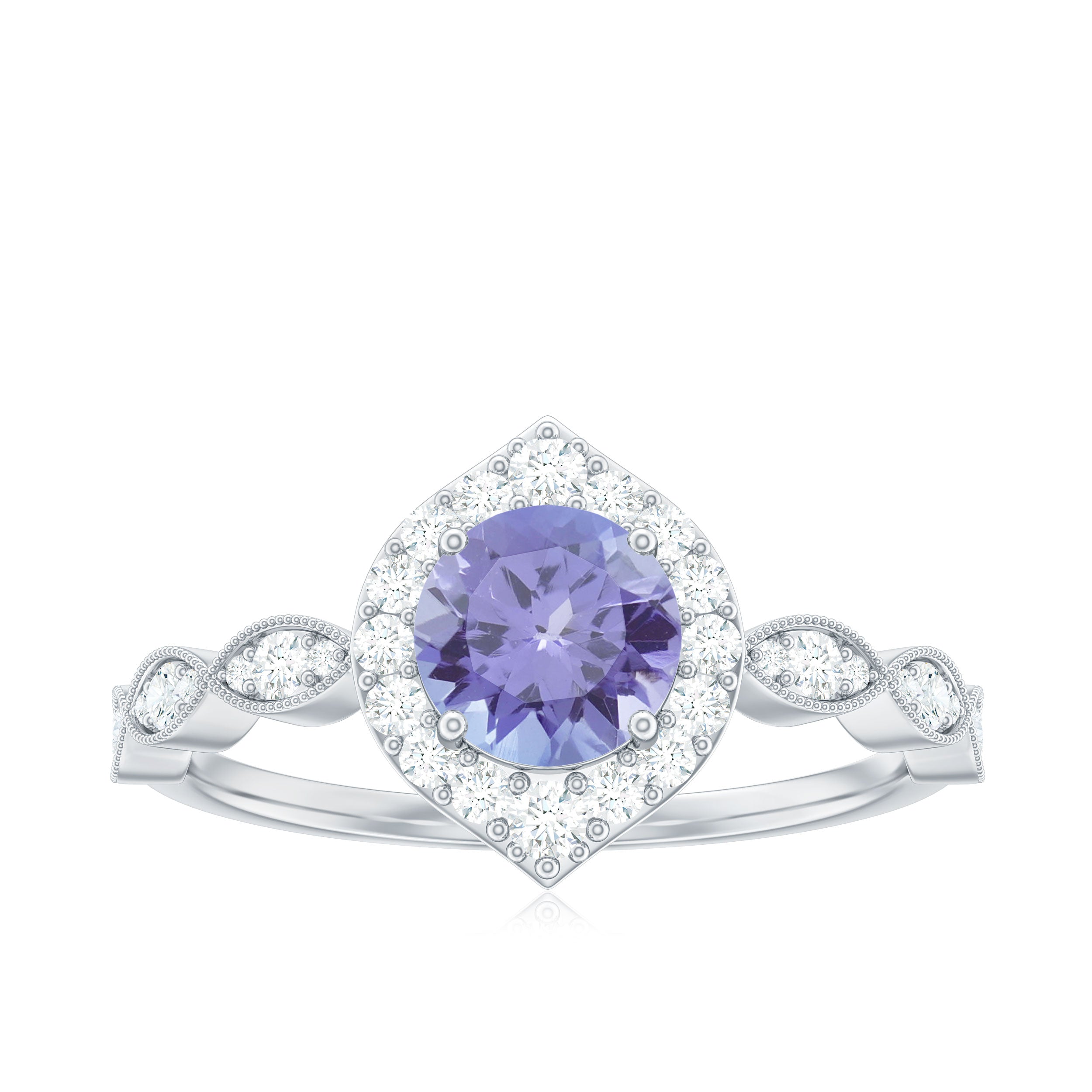 Real 0.54 Carat Tanzanite Vintage Engagement Ring with Diamond