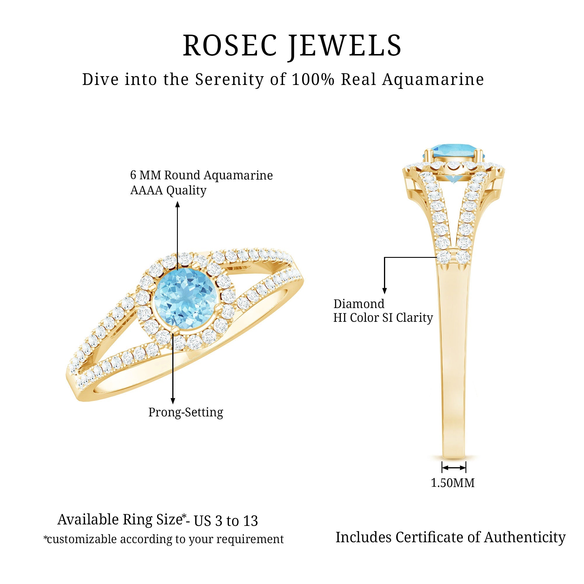 0.8 Carat Aquamarine and Diamond Split Shank Engagement Ring for Women