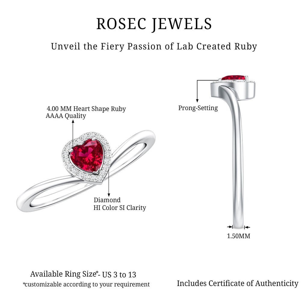 Lab Grown Ruby Heart Promise Ring with Diamond Halo