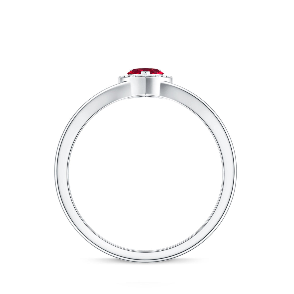Lab Grown Ruby Heart Promise Ring with Diamond Halo