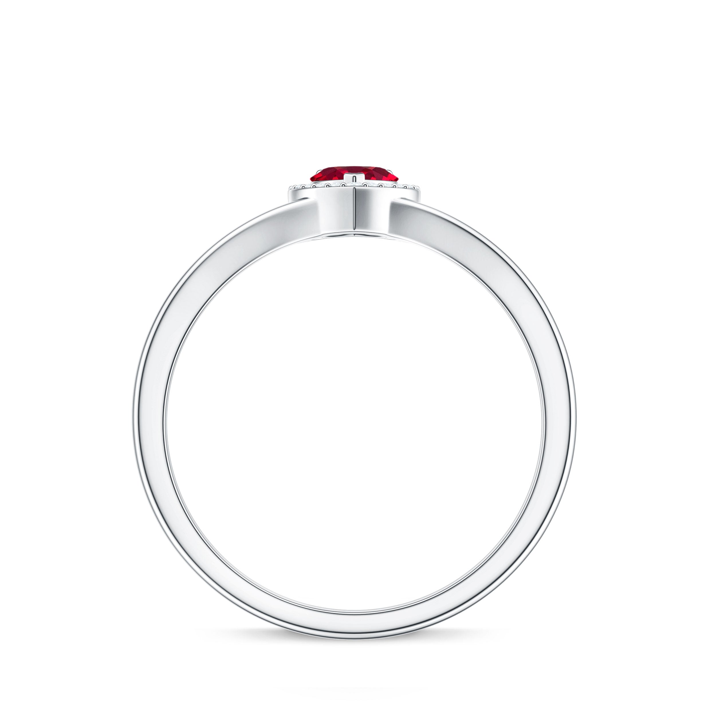 Lab Grown Ruby Heart Promise Ring with Diamond Halo
