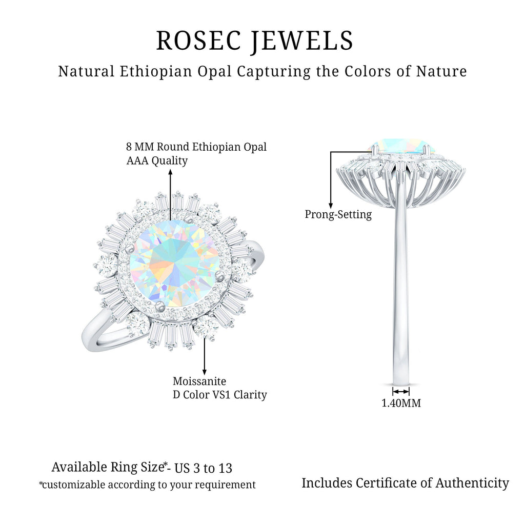 Natural 2 Carat Ethiopian Opal Double Halo Engagement Ring with Certificate