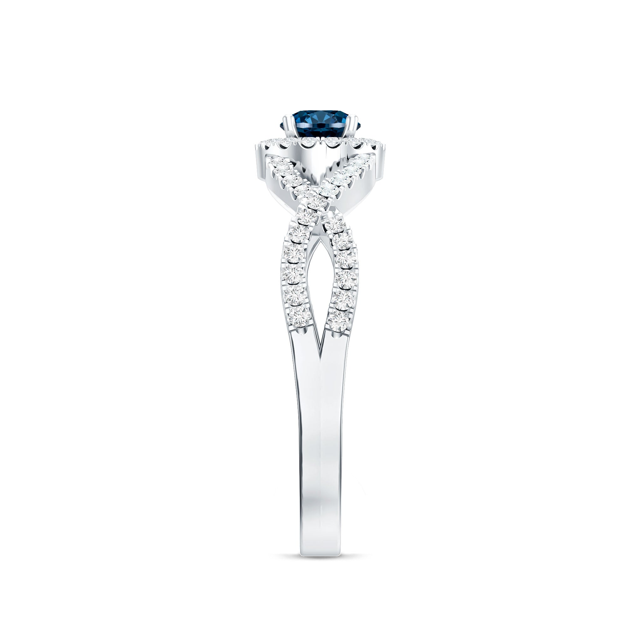 London Blue Topaz Crossover Engagement Ring with Diamond Halo