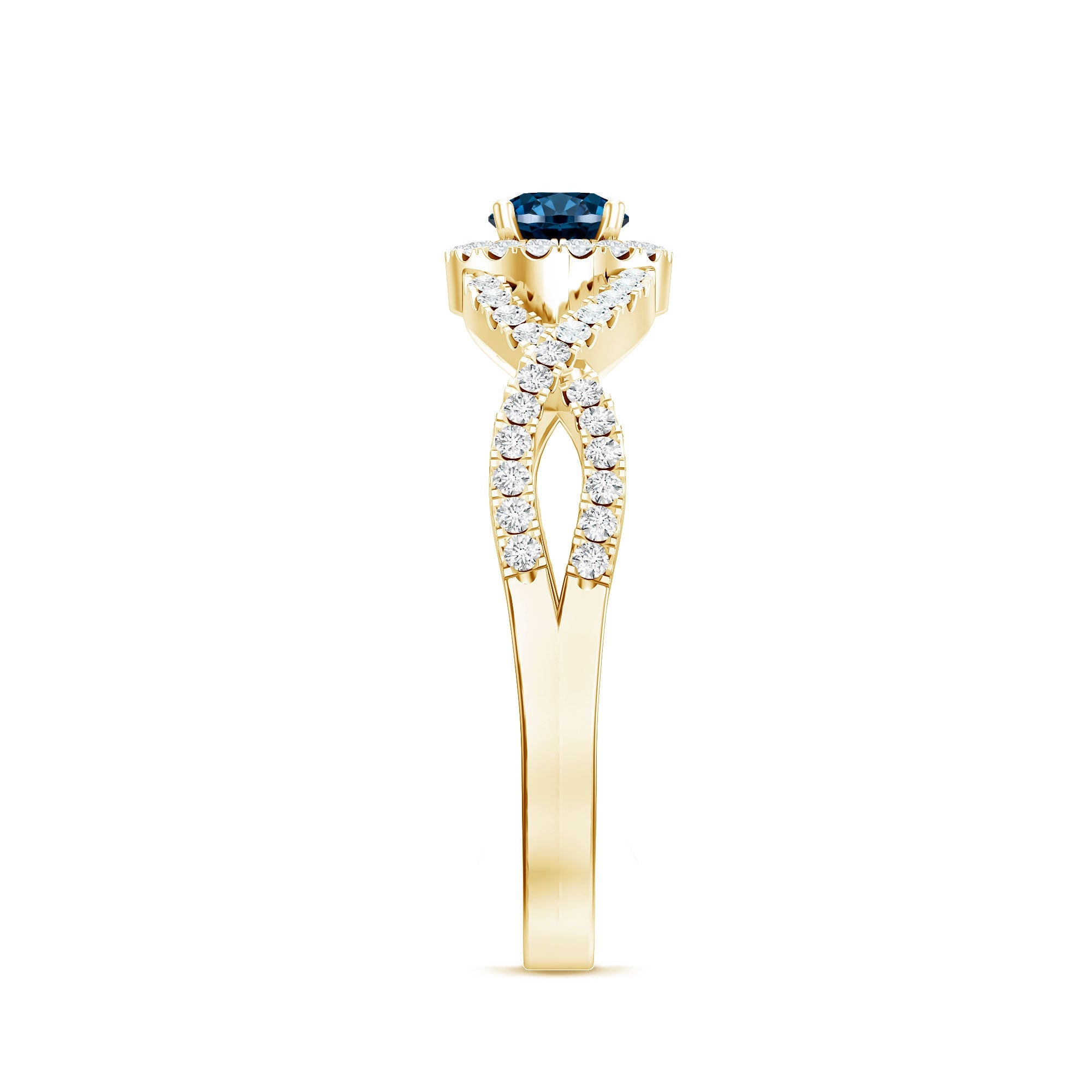London Blue Topaz Crossover Engagement Ring with Diamond Halo