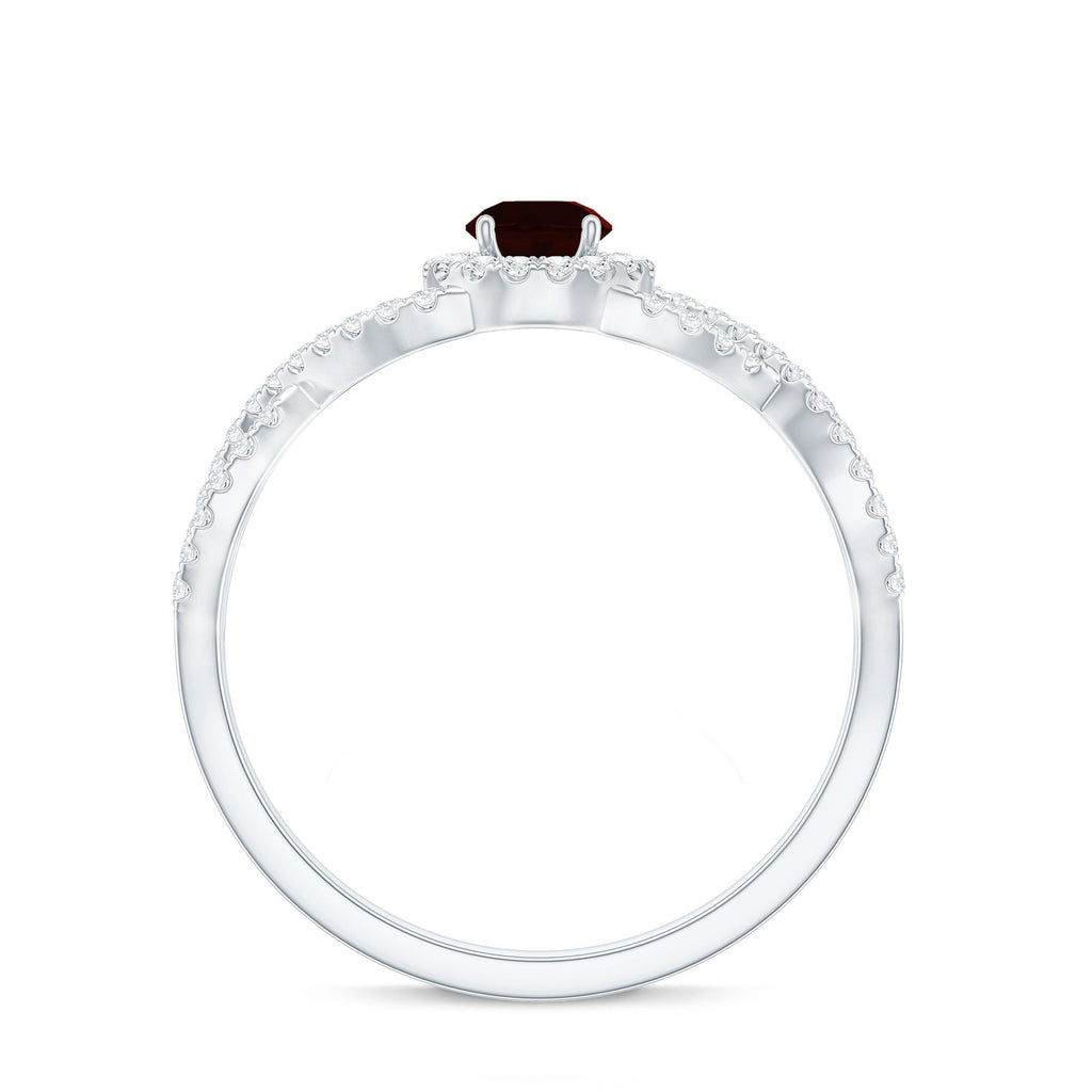 Natural Garnet Engagement Ring with Diamond Criss Cross Shank