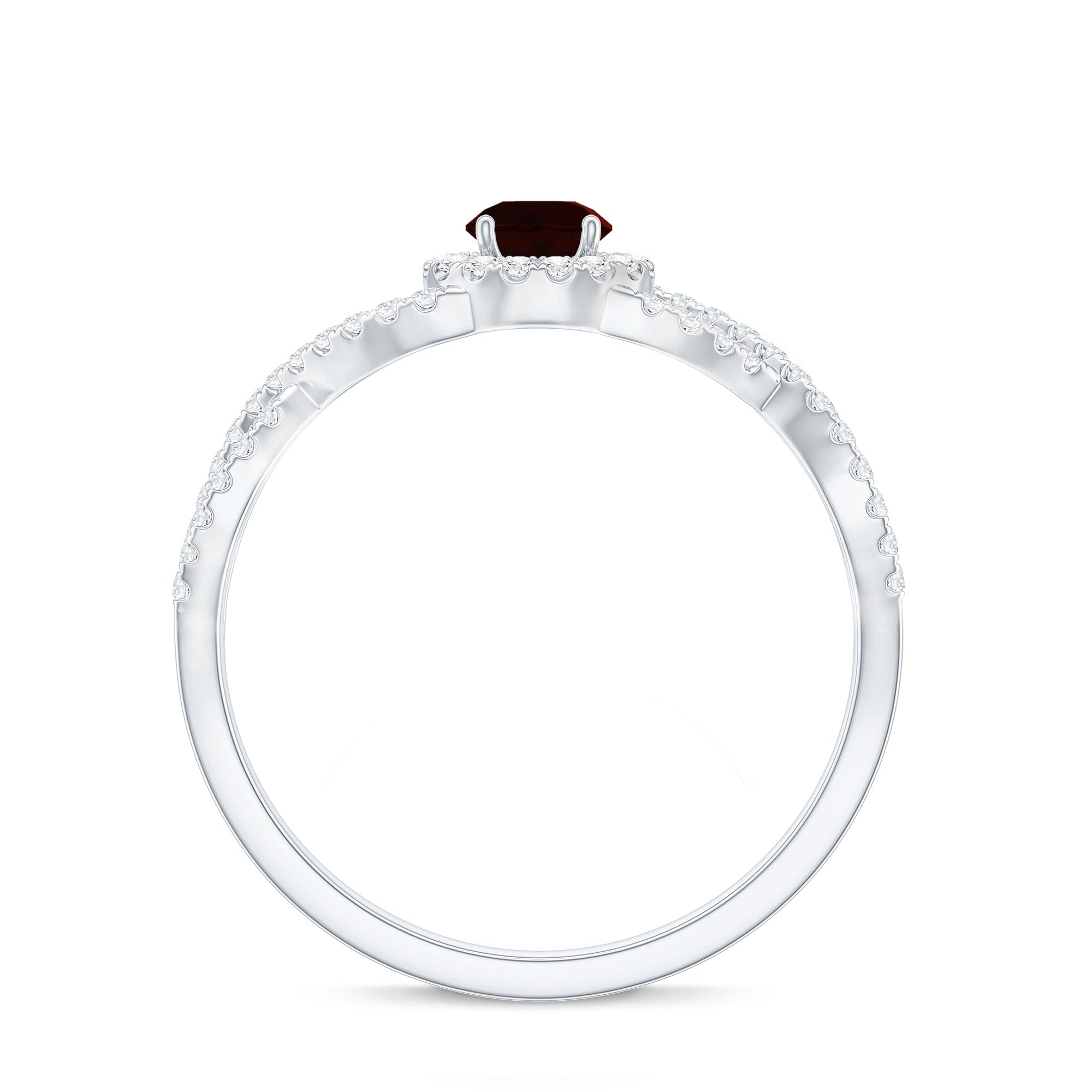Natural Garnet Engagement Ring with Diamond Criss Cross Shank