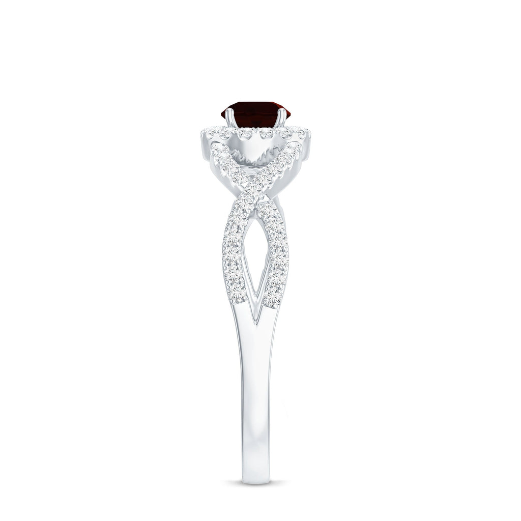 Natural Garnet Engagement Ring with Diamond Criss Cross Shank