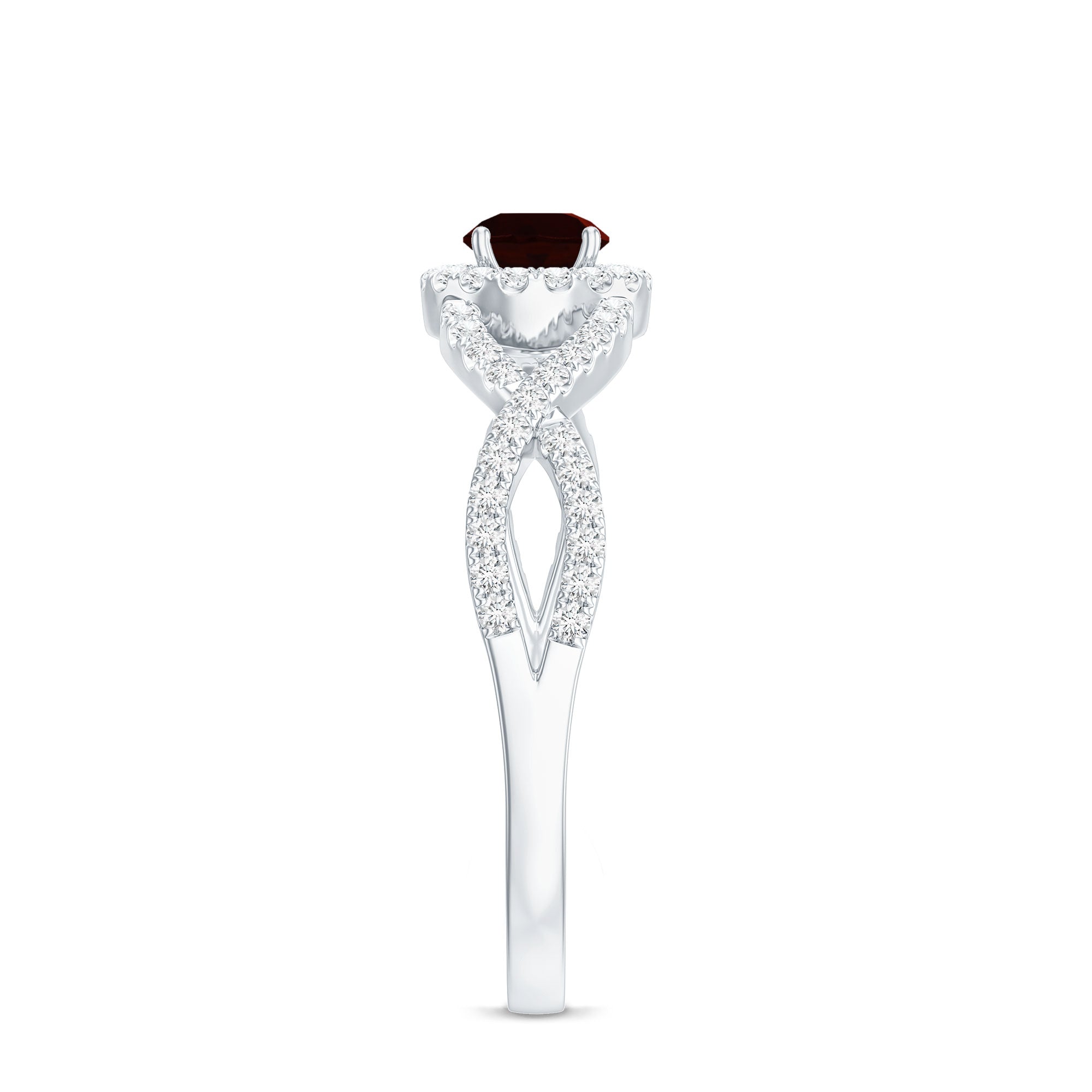 Natural Garnet Engagement Ring with Diamond Criss Cross Shank