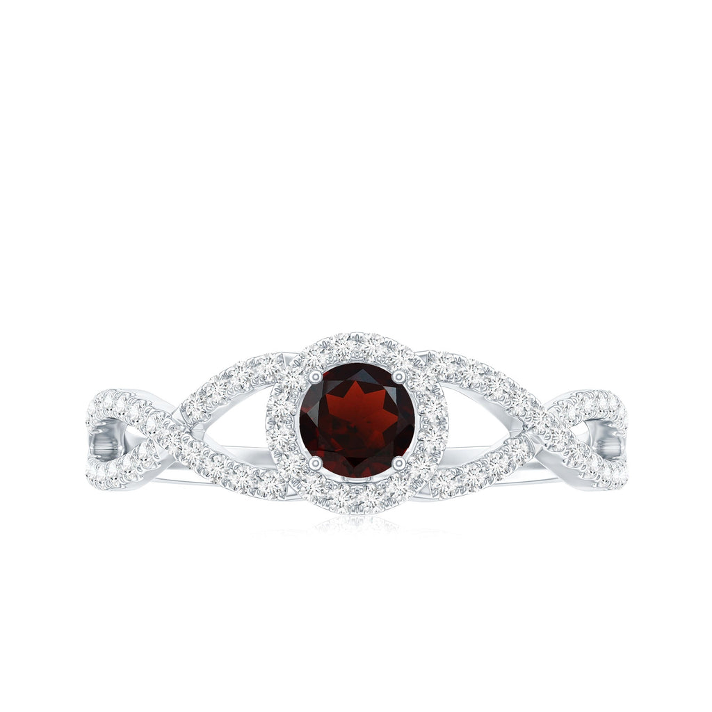 Natural Garnet Engagement Ring with Diamond Criss Cross Shank