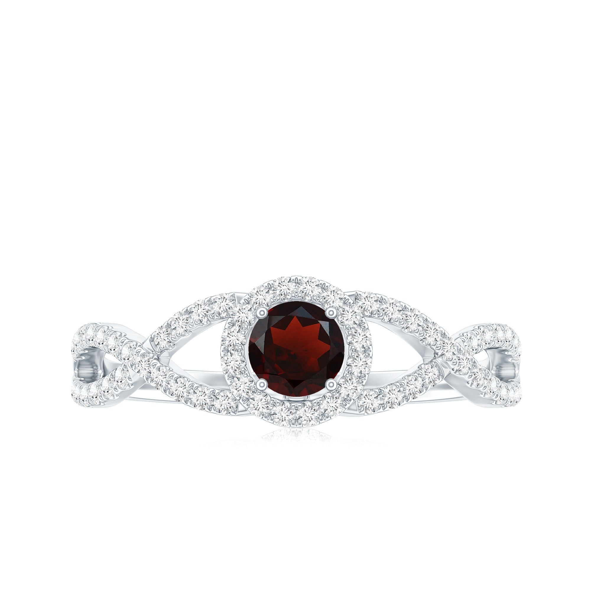 Natural Garnet Engagement Ring with Diamond Criss Cross Shank