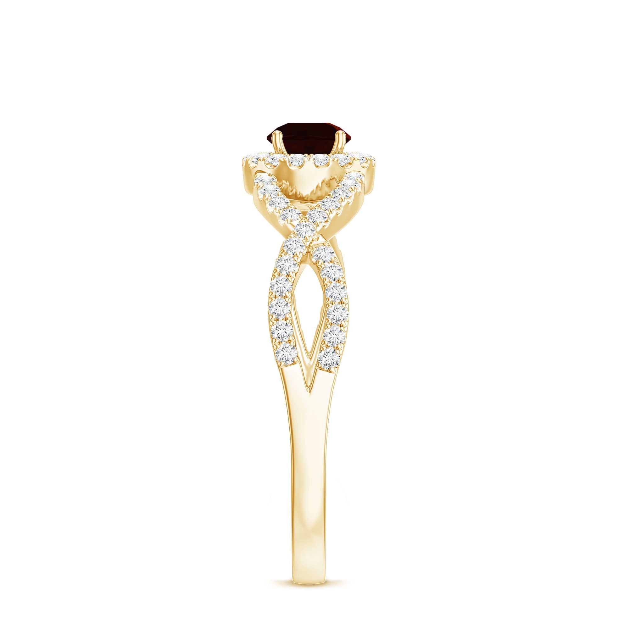 Natural Garnet Engagement Ring with Diamond Criss Cross Shank