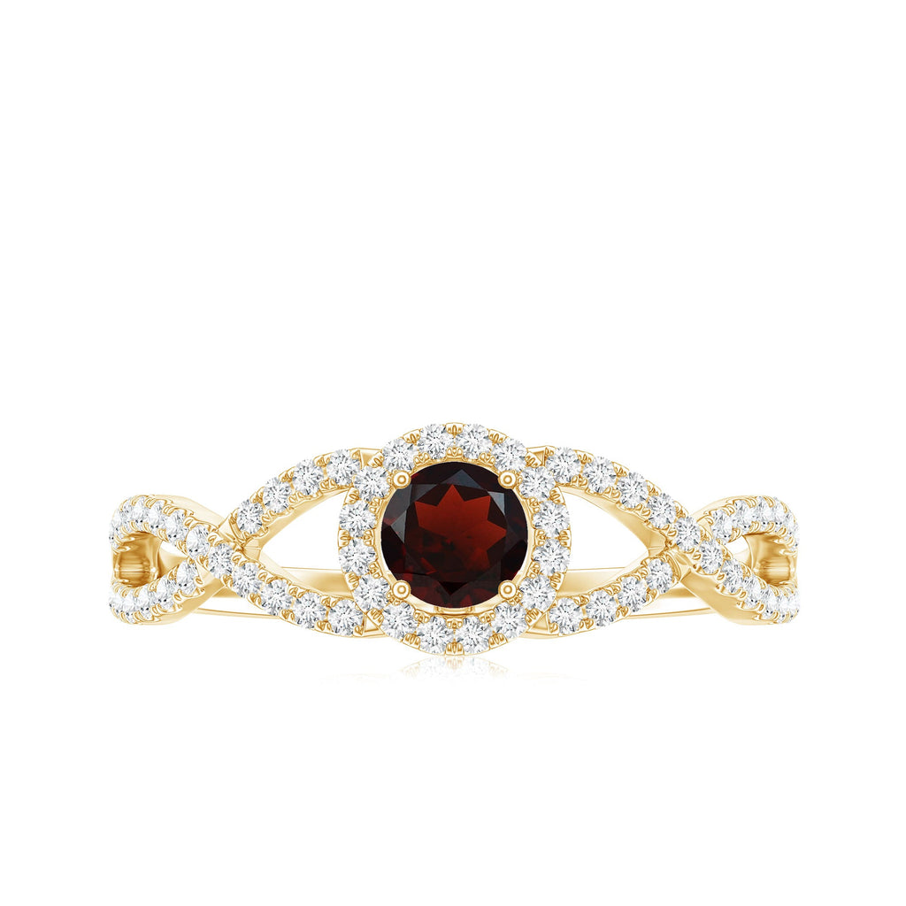 Natural Garnet Engagement Ring with Diamond Criss Cross Shank