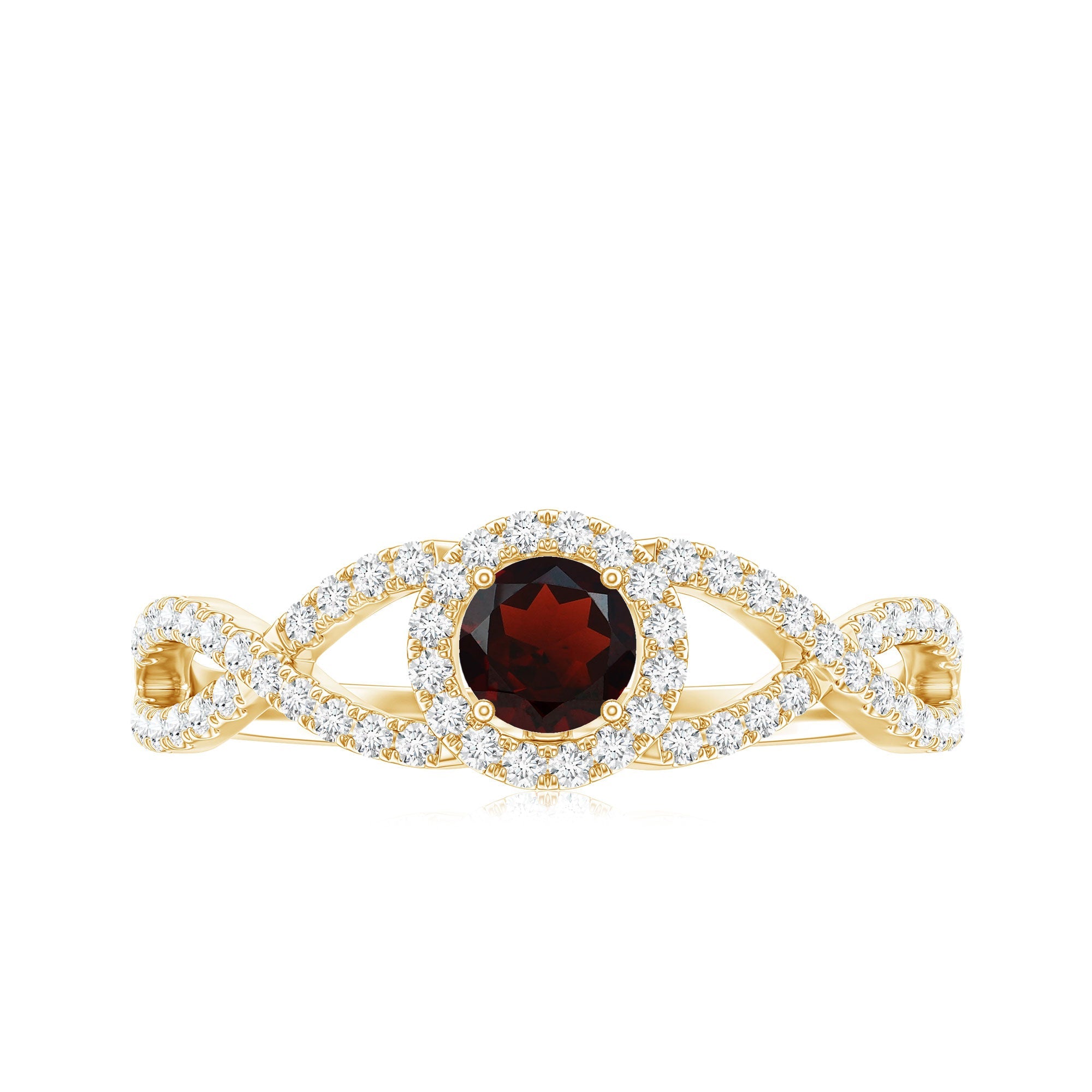 Natural Garnet Engagement Ring with Diamond Criss Cross Shank